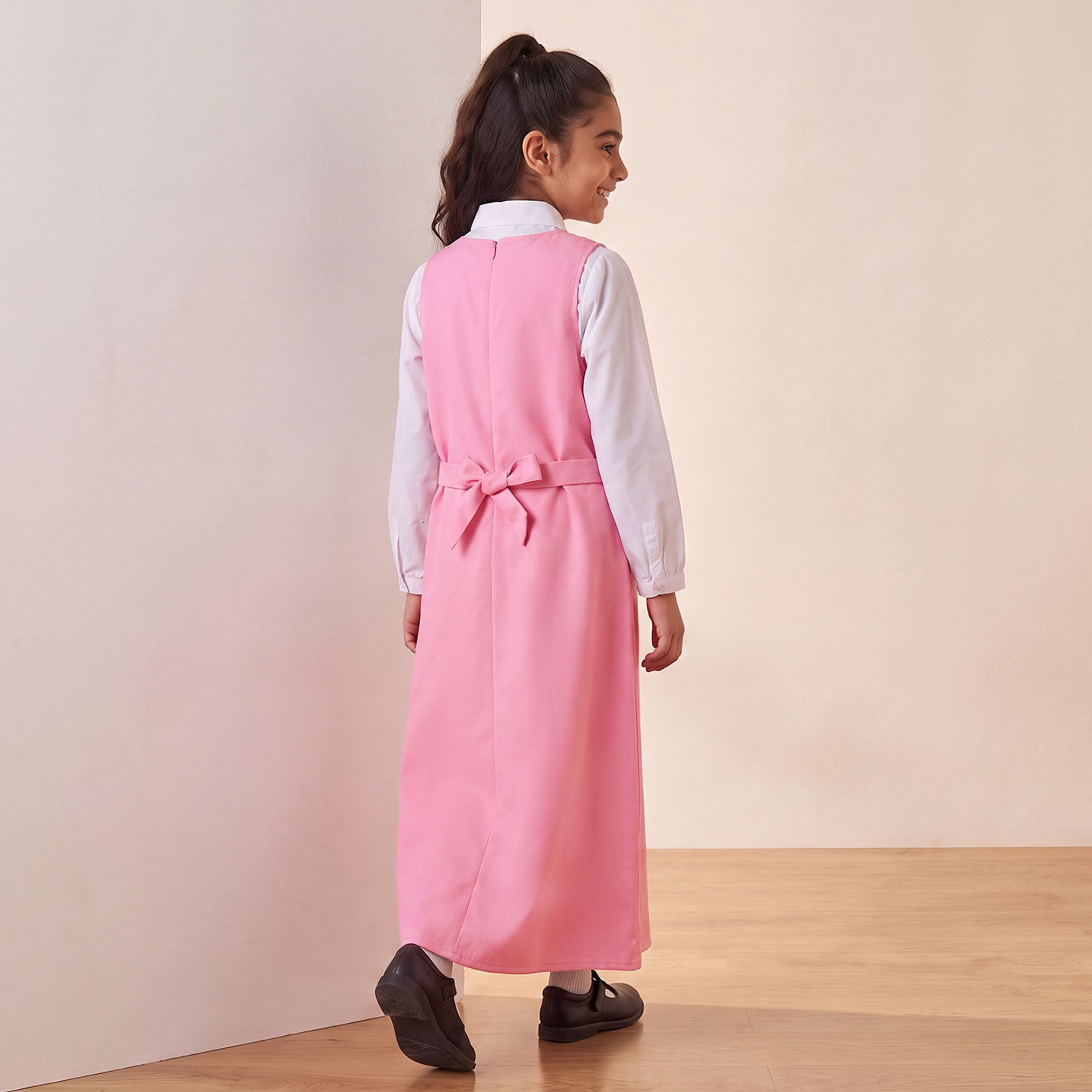 Pink School Pinafore with Round Neck - Girls-girls-clothing-schoolwear-dresses-image-2