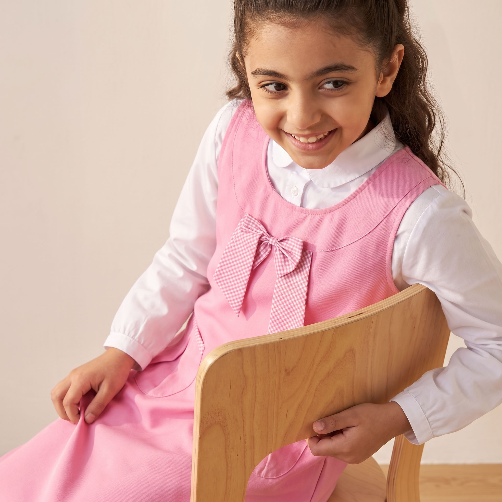 Pink School Pinafore with Round Neck - Girls-girls-clothing-schoolwear-dresses-image-5