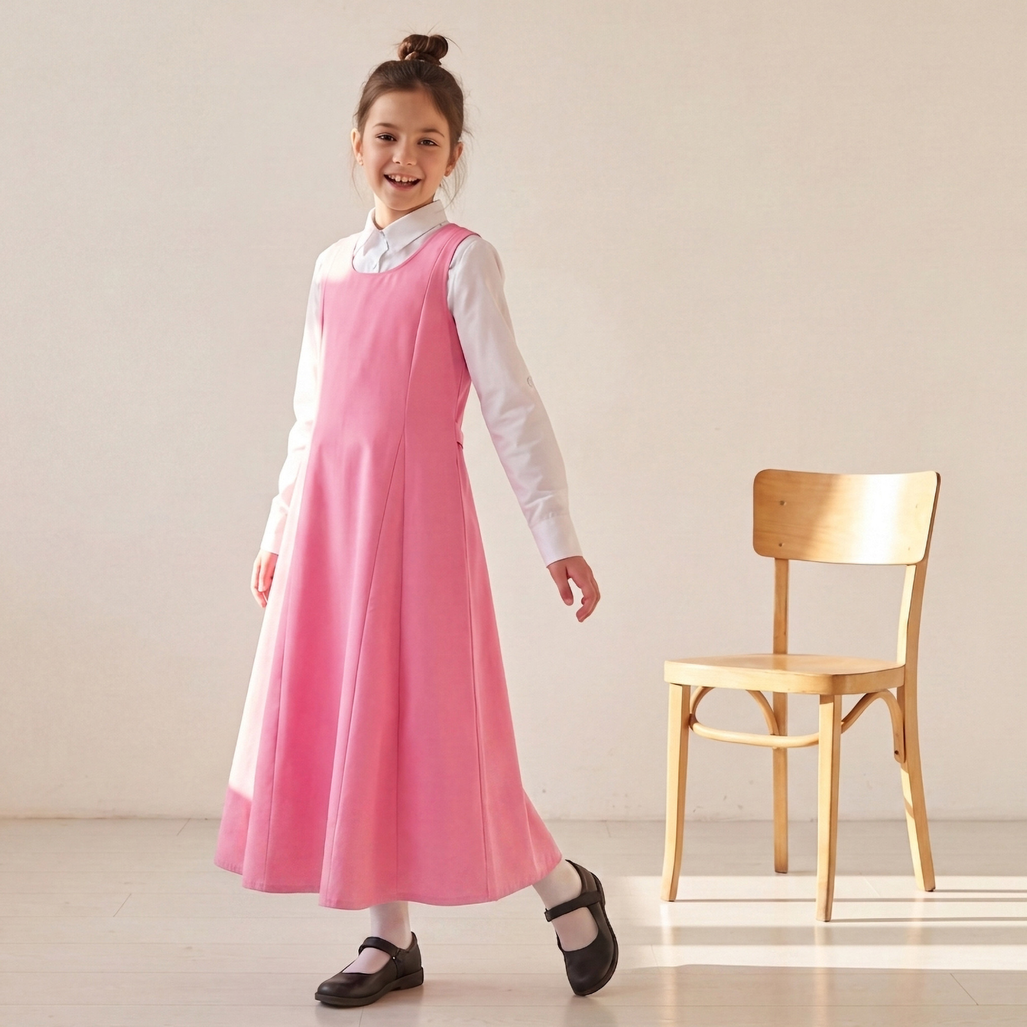 Pink School Pinafore with Round Neck - Girls-girls-clothing-schoolwear-dresses-image-1