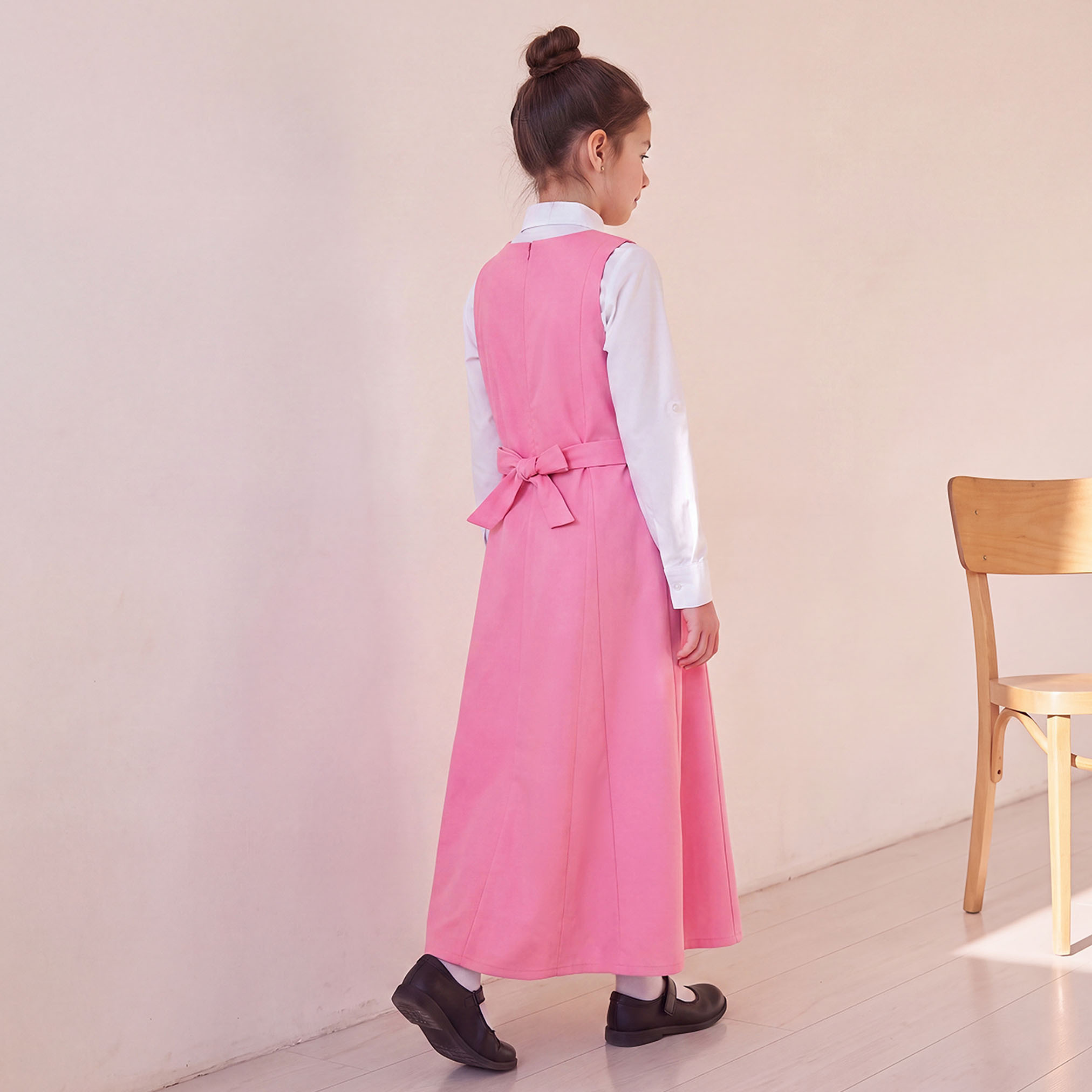 Pink School Pinafore with Round Neck - Girls-girls-clothing-schoolwear-dresses-image-2