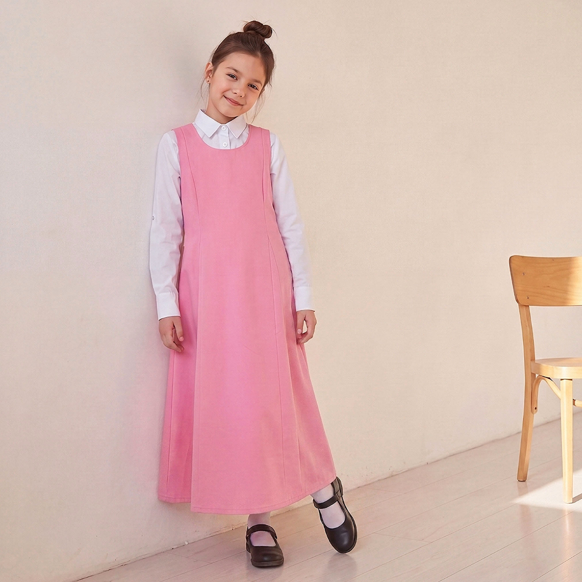 Pink School Pinafore with Round Neck - Girls-girls-clothing-schoolwear-dresses-image-3
