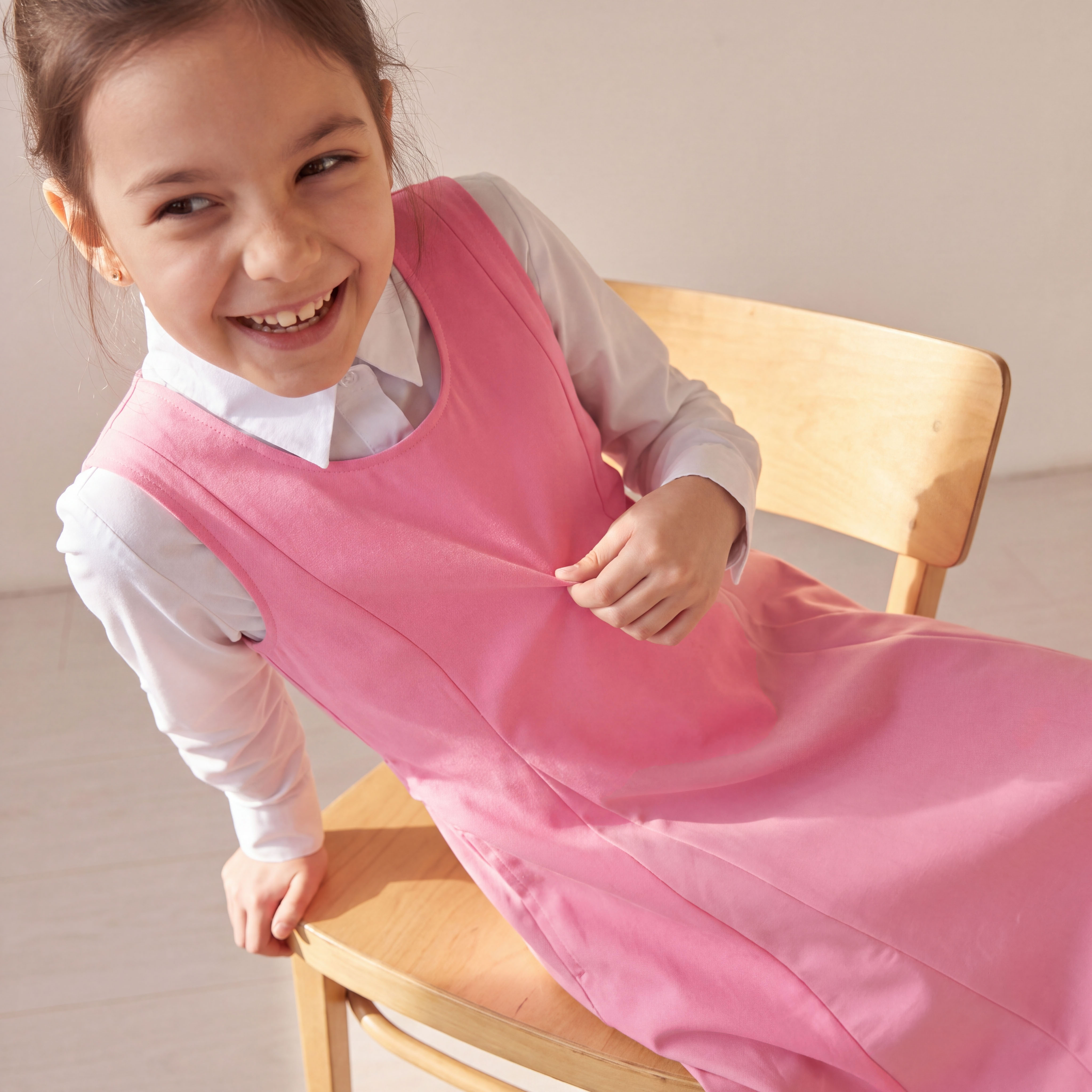 Pink School Pinafore with Round Neck - Girls-girls-clothing-schoolwear-dresses-image-5