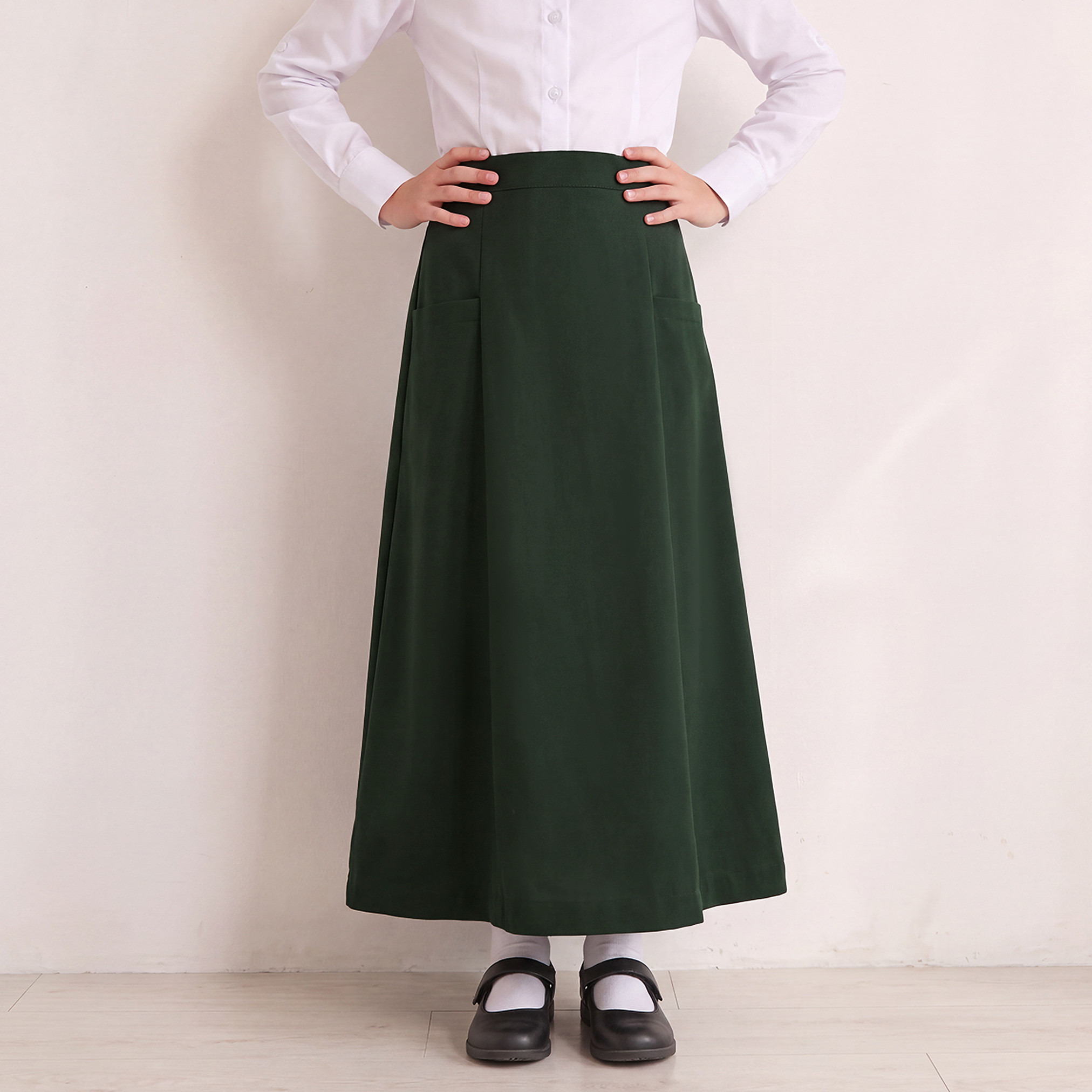 Green Midi School Skirt with Pleats - Girls-girls-clothing-schoolwear-bottoms-skirt-image-1