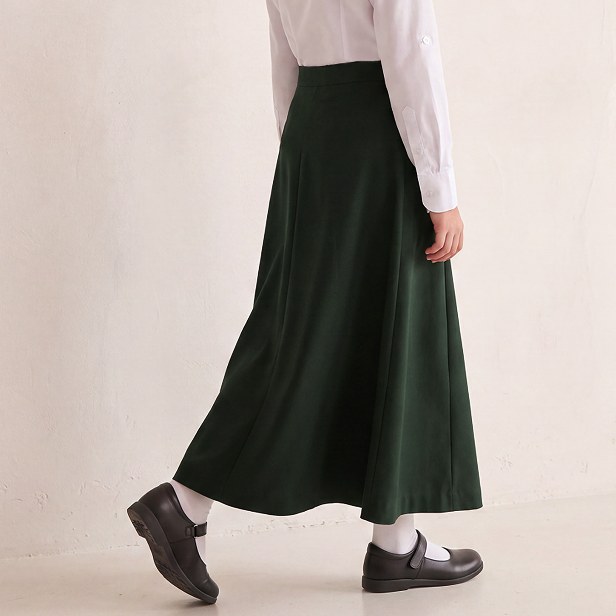 Green Midi School Skirt with Pleats - Girls-girls-clothing-schoolwear-bottoms-skirt-image-3