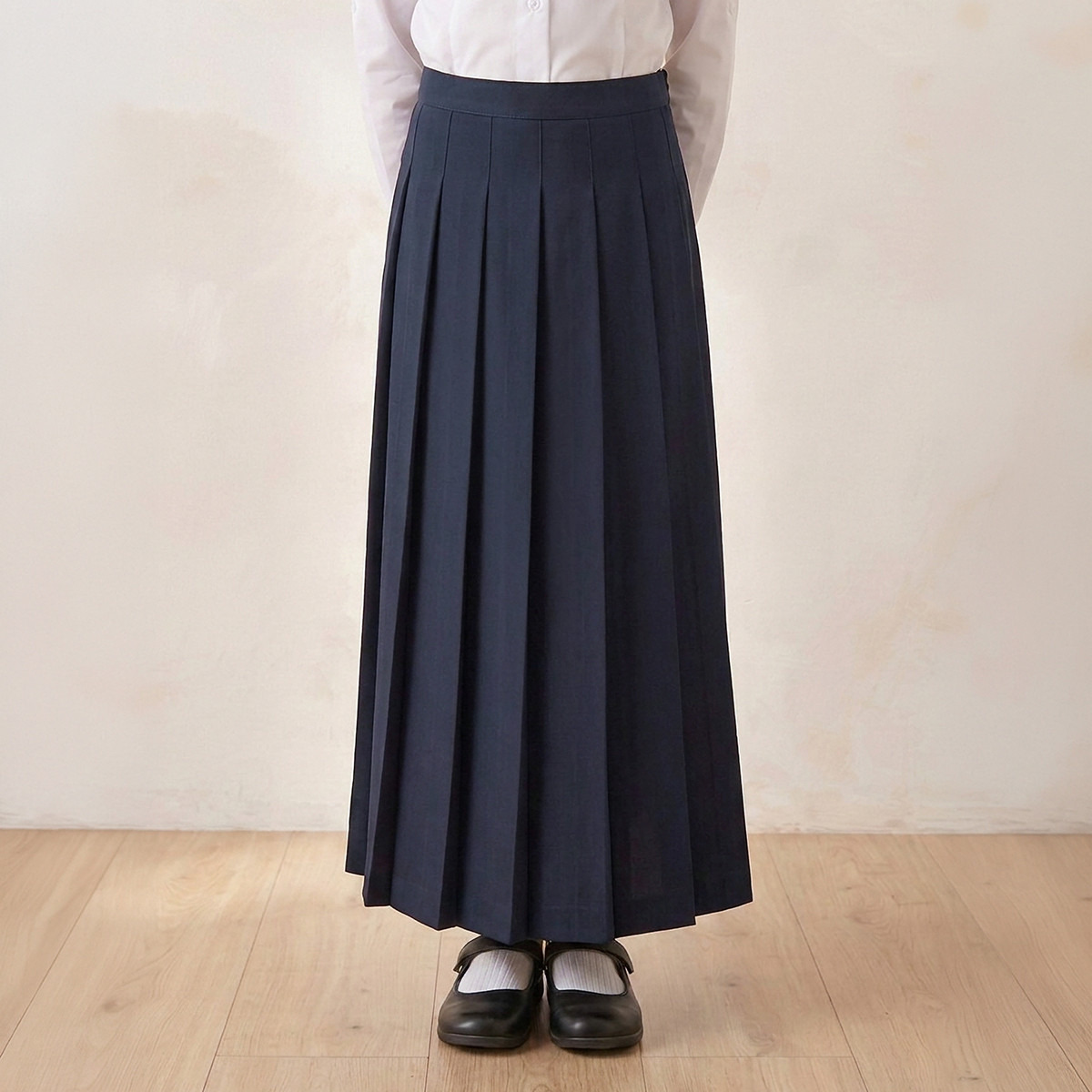 تنورة مدرسية ماكسي لون أزرق بكسرات للبنات-girls-clothing-schoolwear-bottoms-skirt-image-1