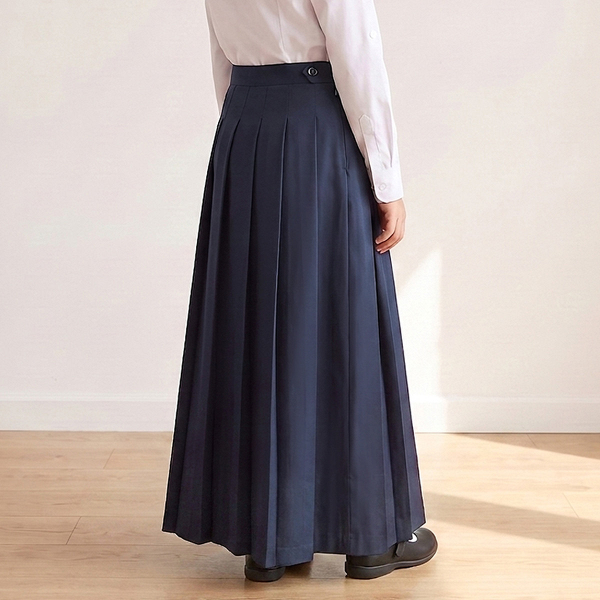 تنورة مدرسية ماكسي لون أزرق بكسرات للبنات-girls-clothing-schoolwear-bottoms-skirt-image-3