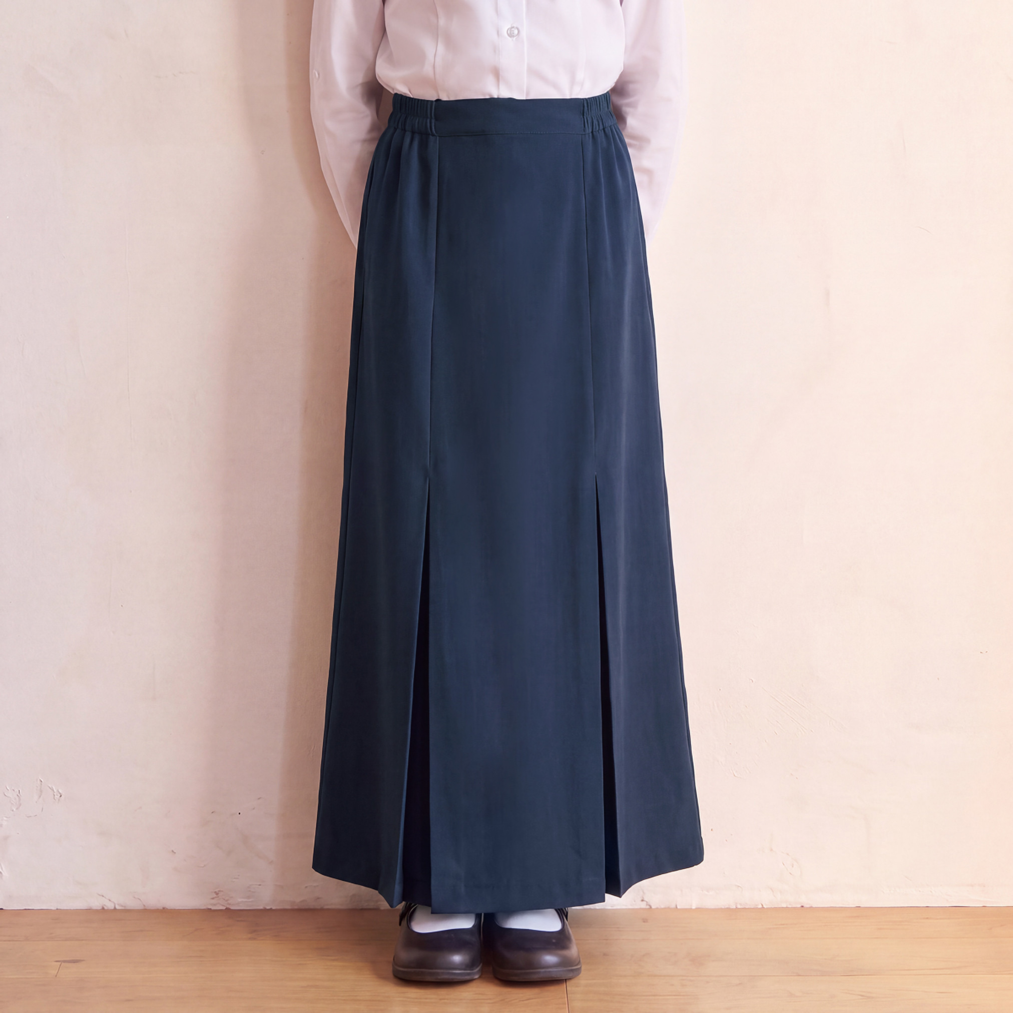 Blue Midi School Skirt with Pleats - Girls-girls-clothing-schoolwear-bottoms-skirt-image-1