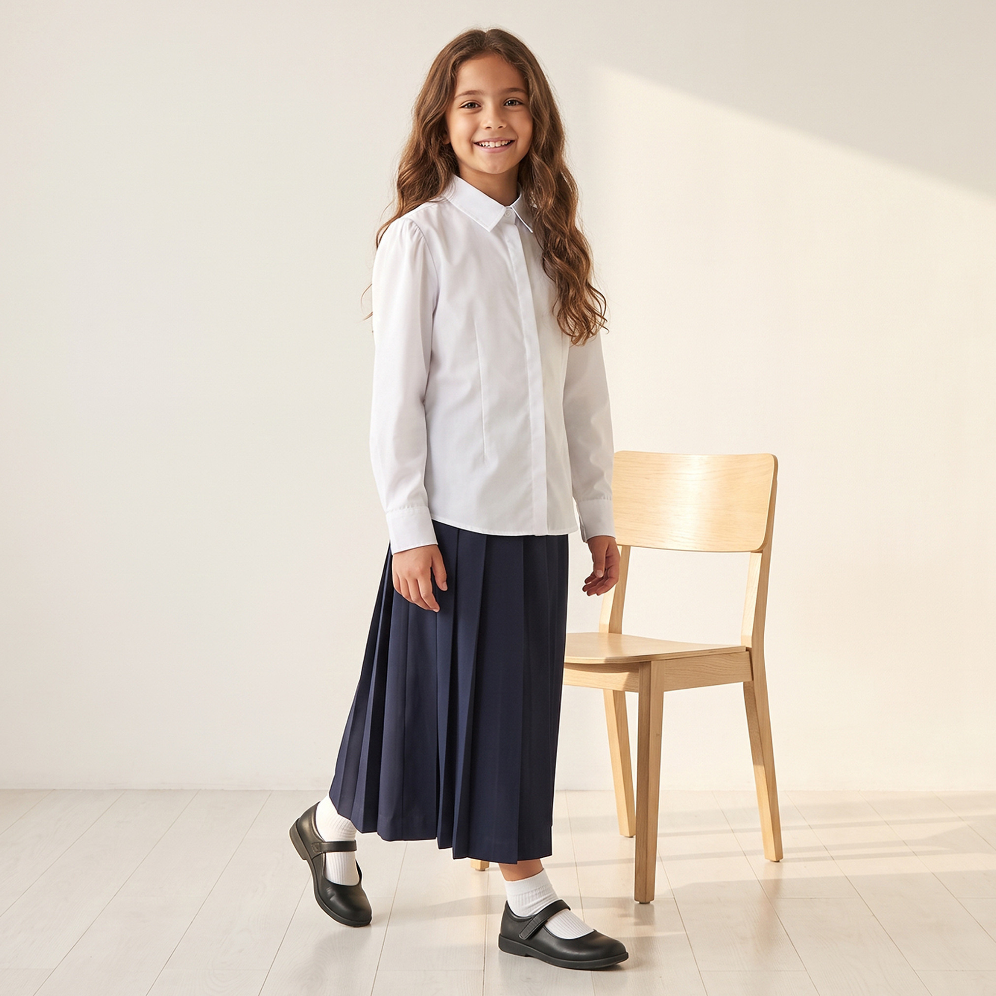 White School Shirt with Collar - Girls-girls-clothing-schoolwear-blousesandshirts-image-2