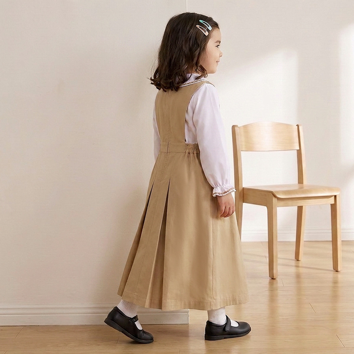 Brown School Pinafore with V-neck - Girls-girls-clothing-schoolwear-dresses-image-2