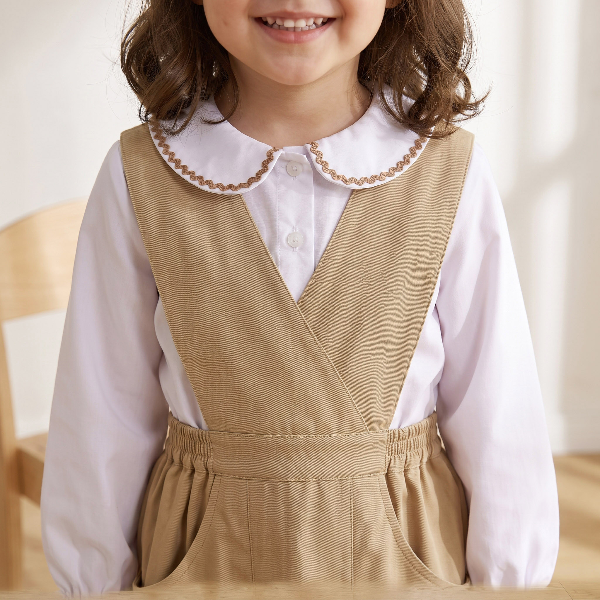 Brown School Pinafore with V-neck - Girls-girls-clothing-schoolwear-dresses-image-4