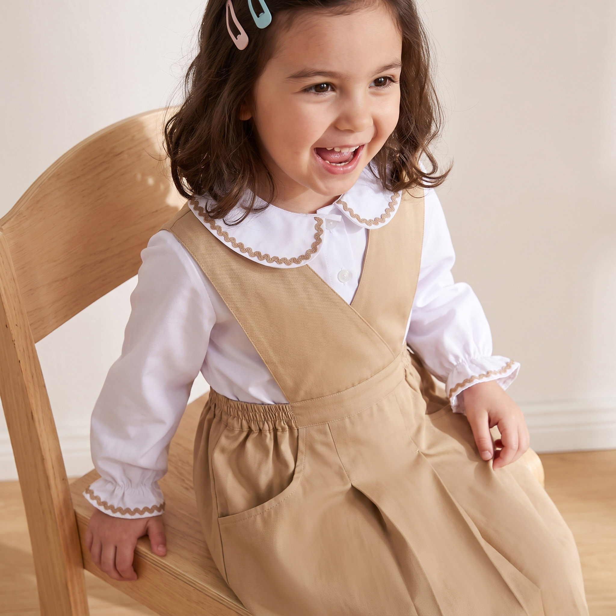 Brown School Pinafore with V-neck - Girls-girls-clothing-schoolwear-dresses-image-5