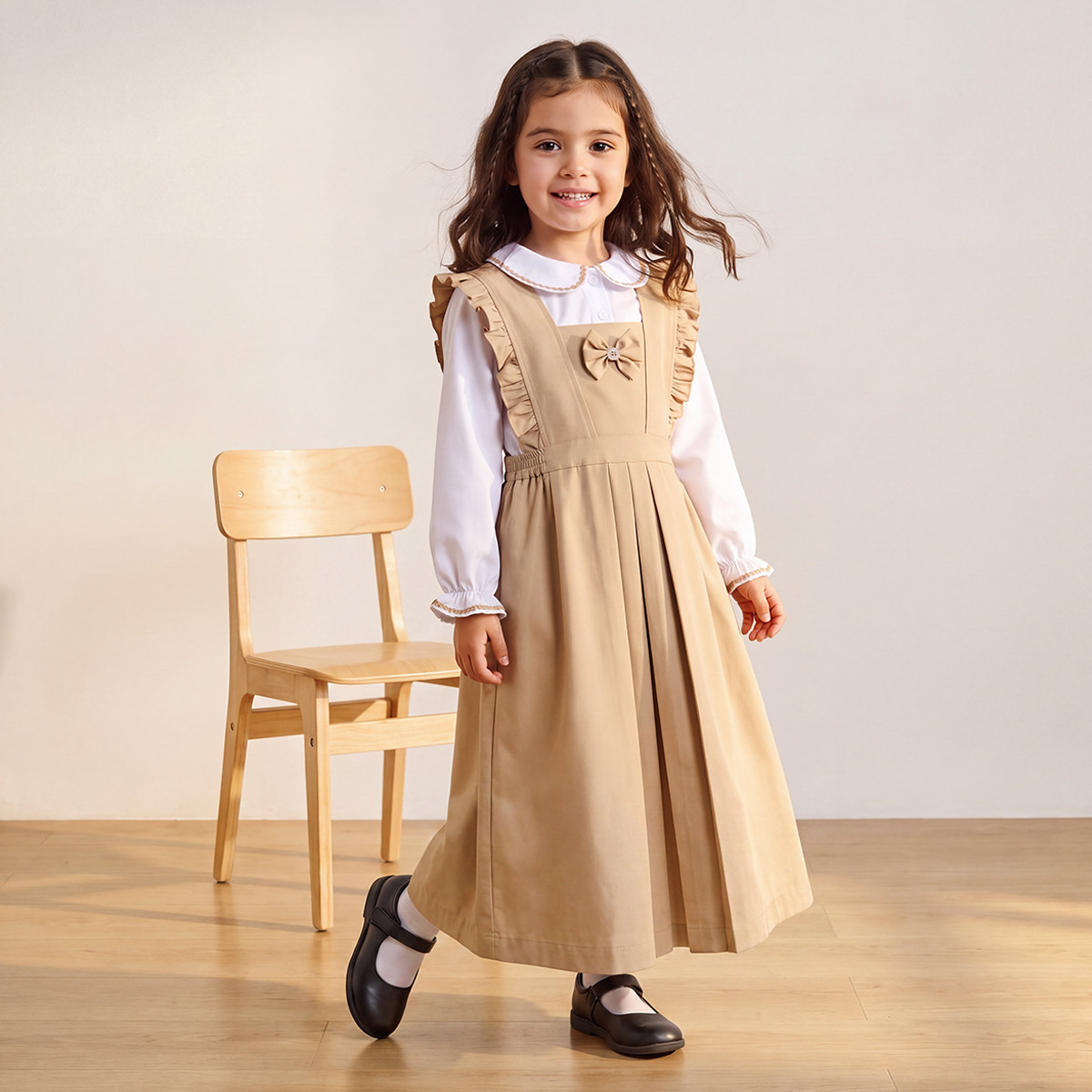 Pleated School Pinafore with Peter Pan Collar - Girls-girls-clothing-schoolwear-dresses-image-1