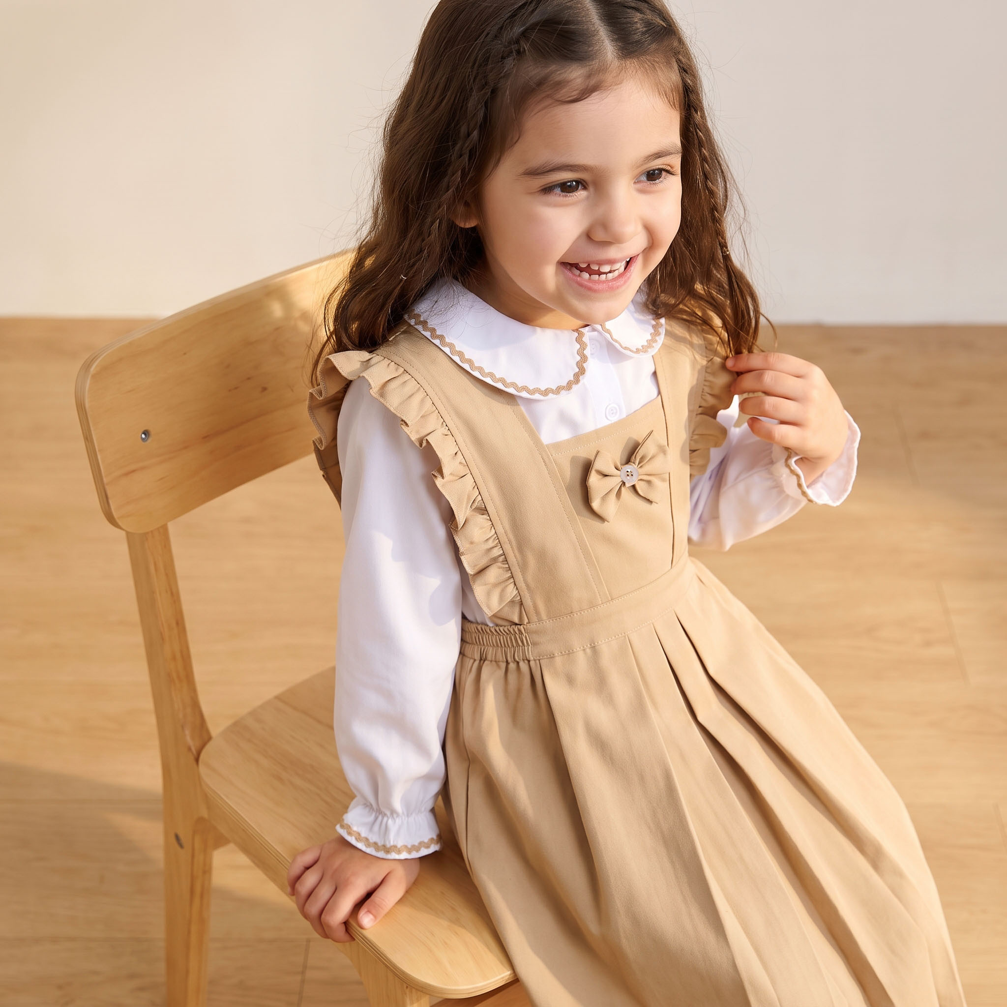 Pleated School Pinafore with Peter Pan Collar - Girls-girls-clothing-schoolwear-dresses-image-5