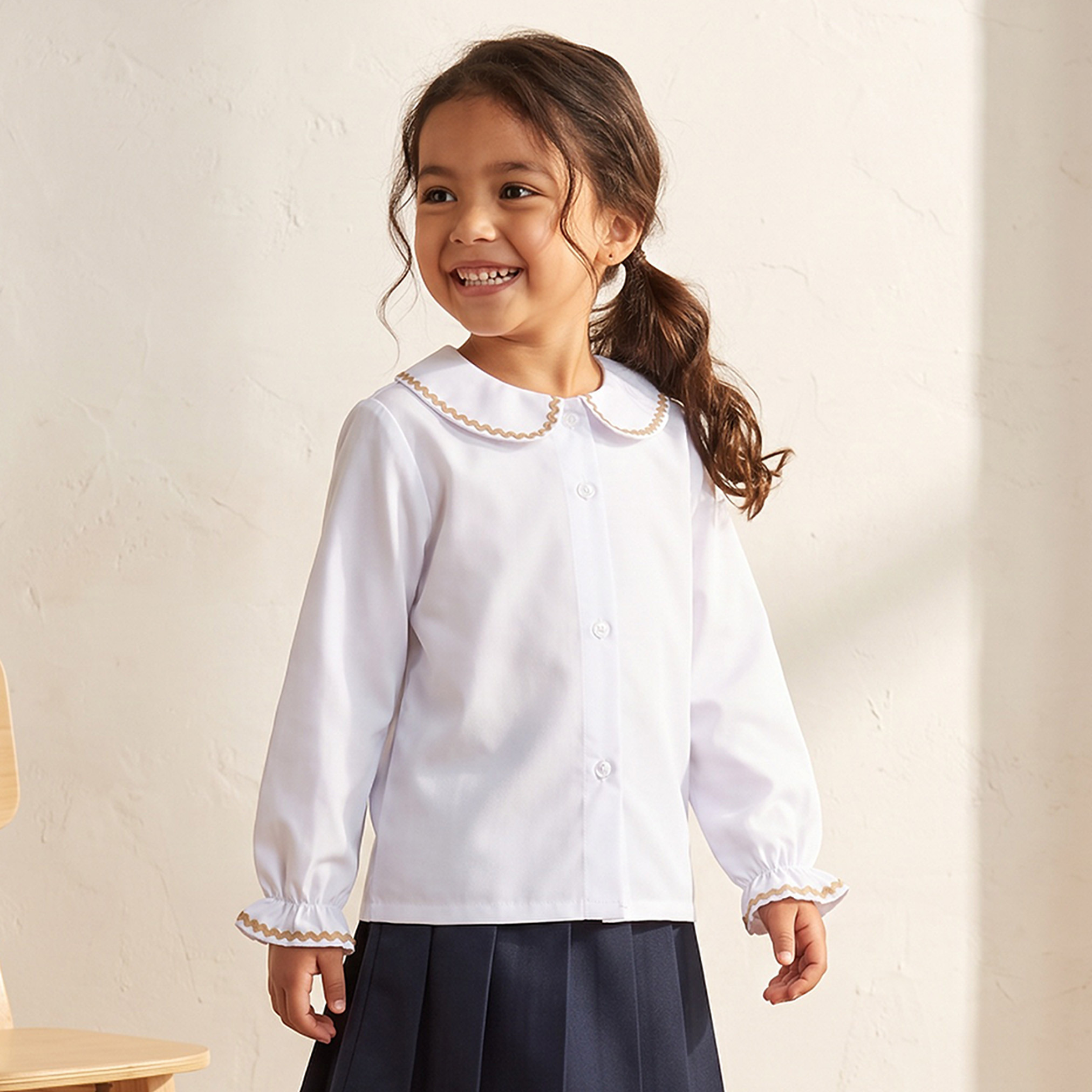 White School Shirt with Elasticated Cuff - Girls-girls-clothing-blousesandshirts-image-1