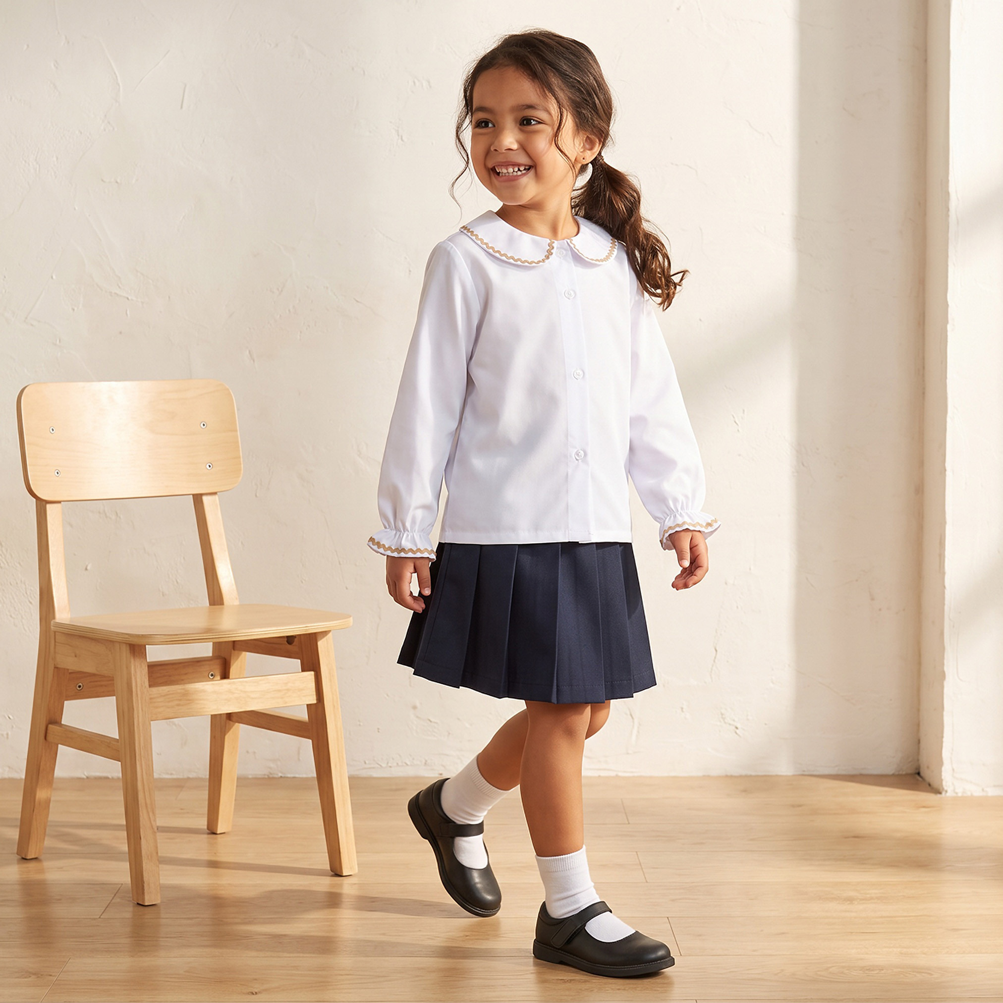 White School Shirt with Elasticated Cuff - Girls-girls-clothing-blousesandshirts-image-2