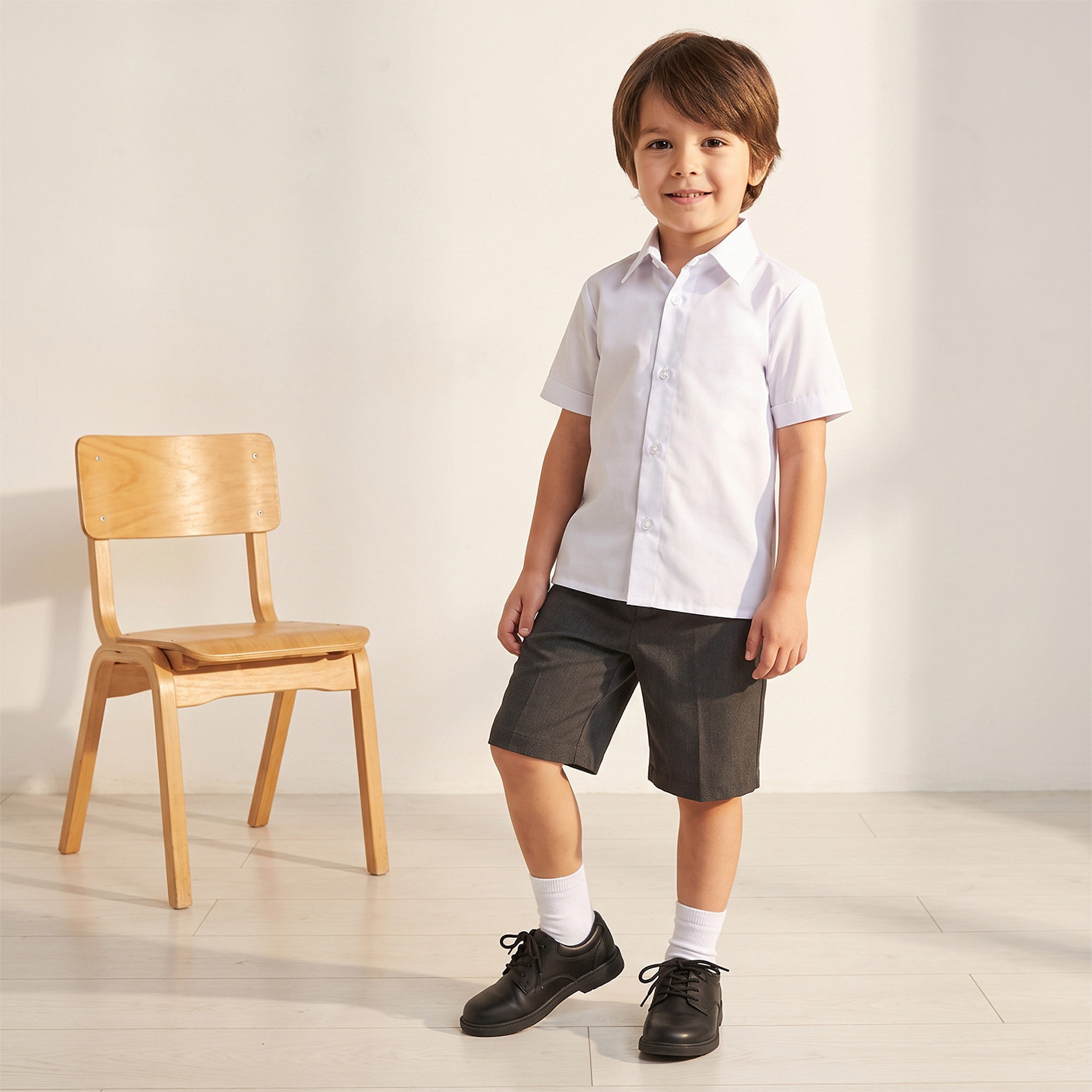 White School Shirt with Spread Collar - Girls-girls-clothing-schoolwear-blousesandshirts-image-2