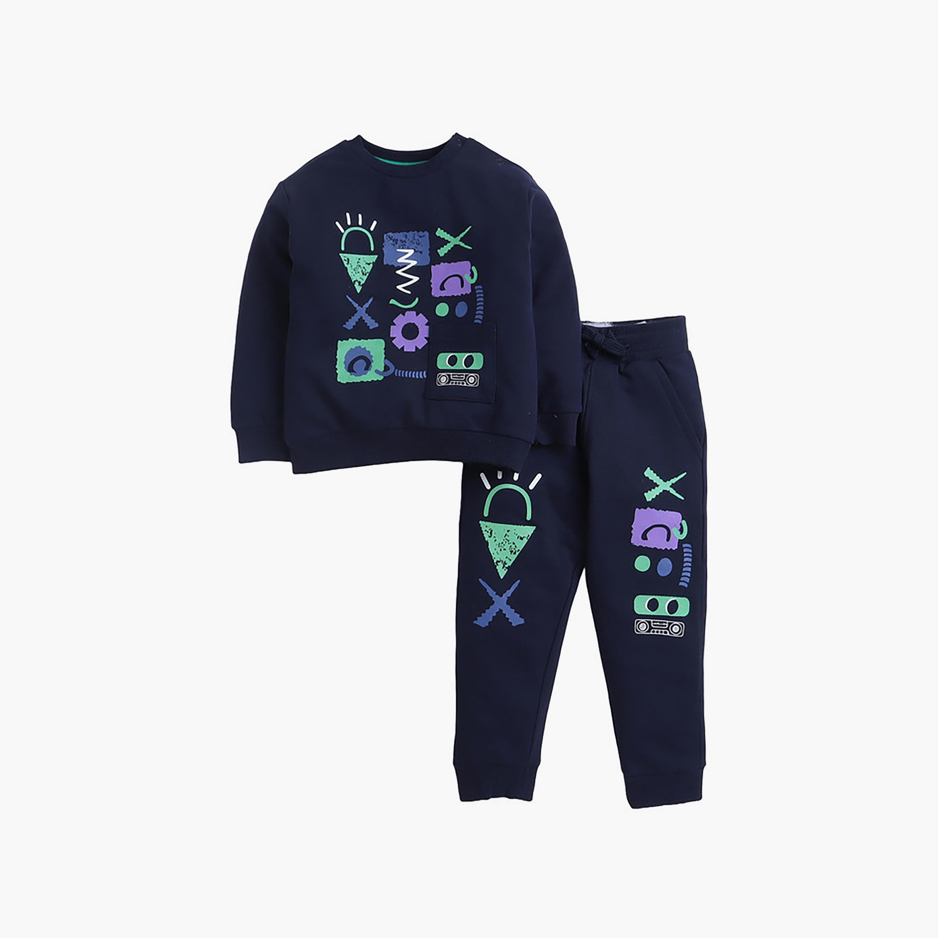 سويت شيرت بأكمام طويلة مطبوع  مع بنطال ركض قطعتين من فيكتور اند جين-baby-boys-clothing-winterwear-setsandcoords-image-1