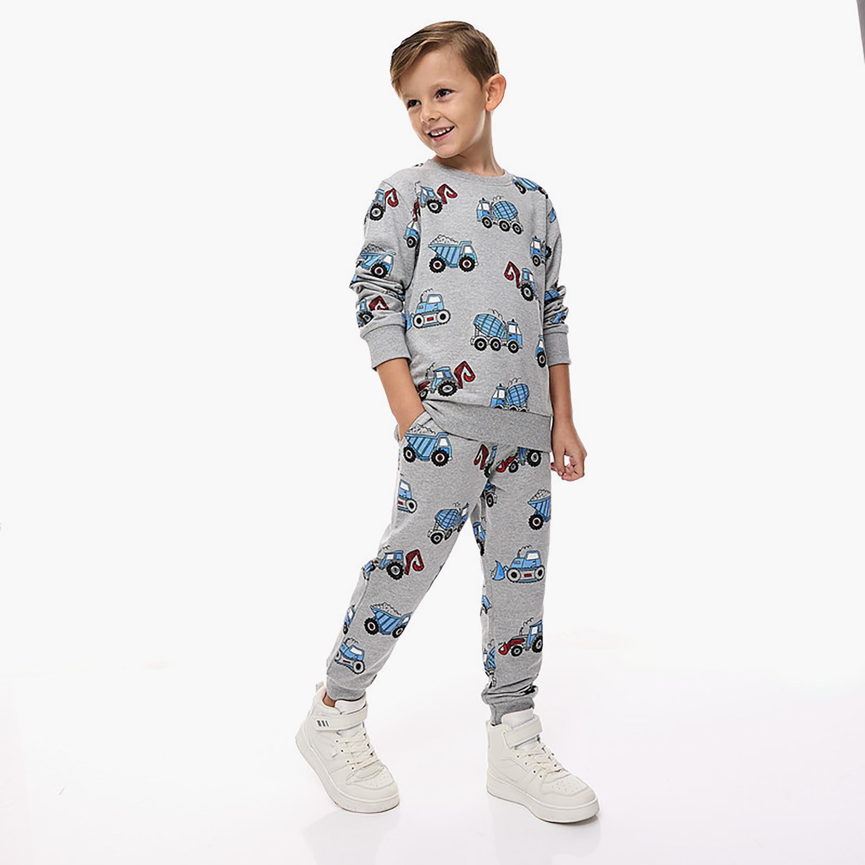 سويت شيرت بأكمام طويلة مطبوع  مع بنطال ركض قطعتين من فيكتور اند جين-baby-boys-clothing-winterwear-setsandcoords-image-1