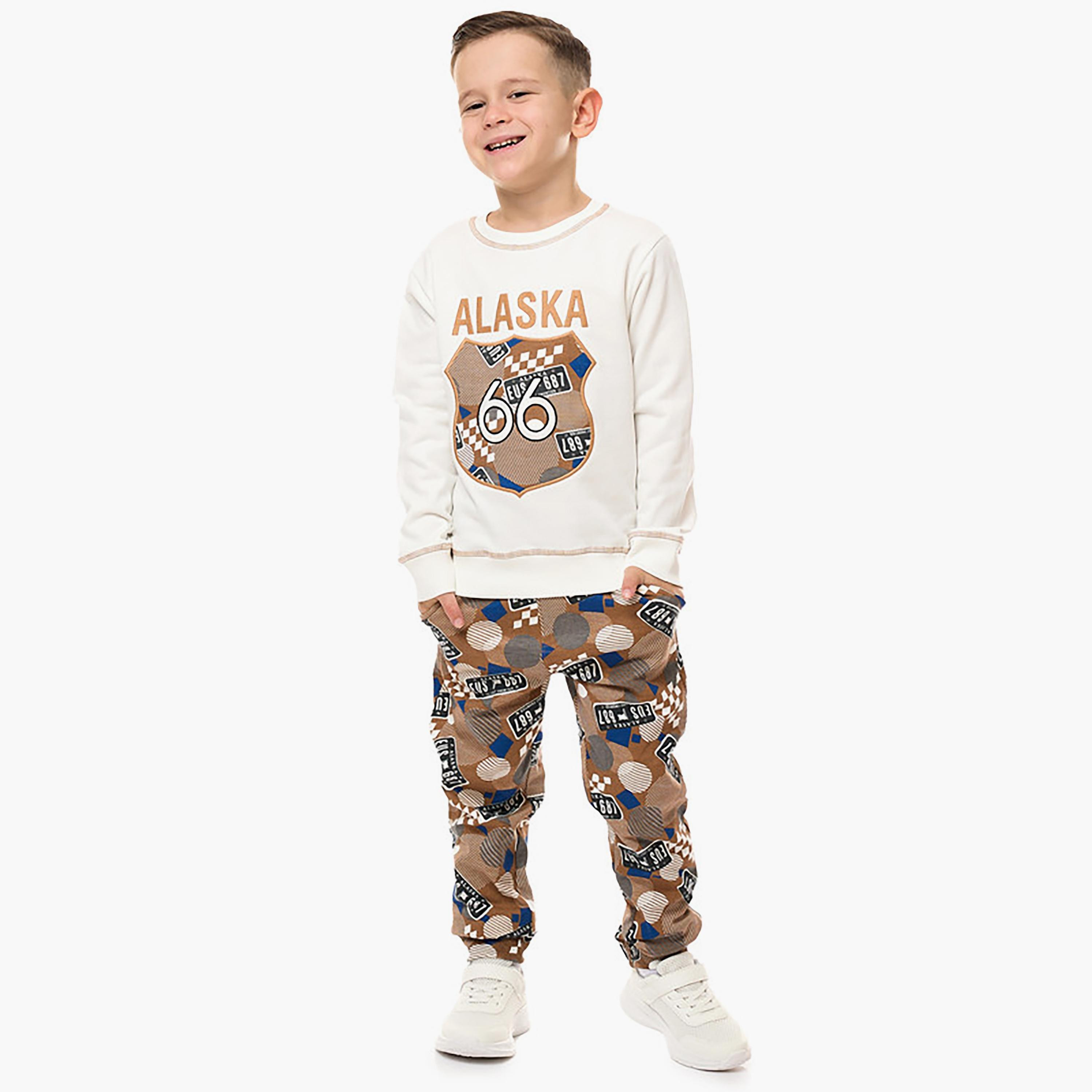 سويت شيرت بأكمام طويلة مطبوع  مع بنطال ركض قطعتين من فيكتور اند جين-baby-boys-clothing-winterwear-setsandcoords-image-1