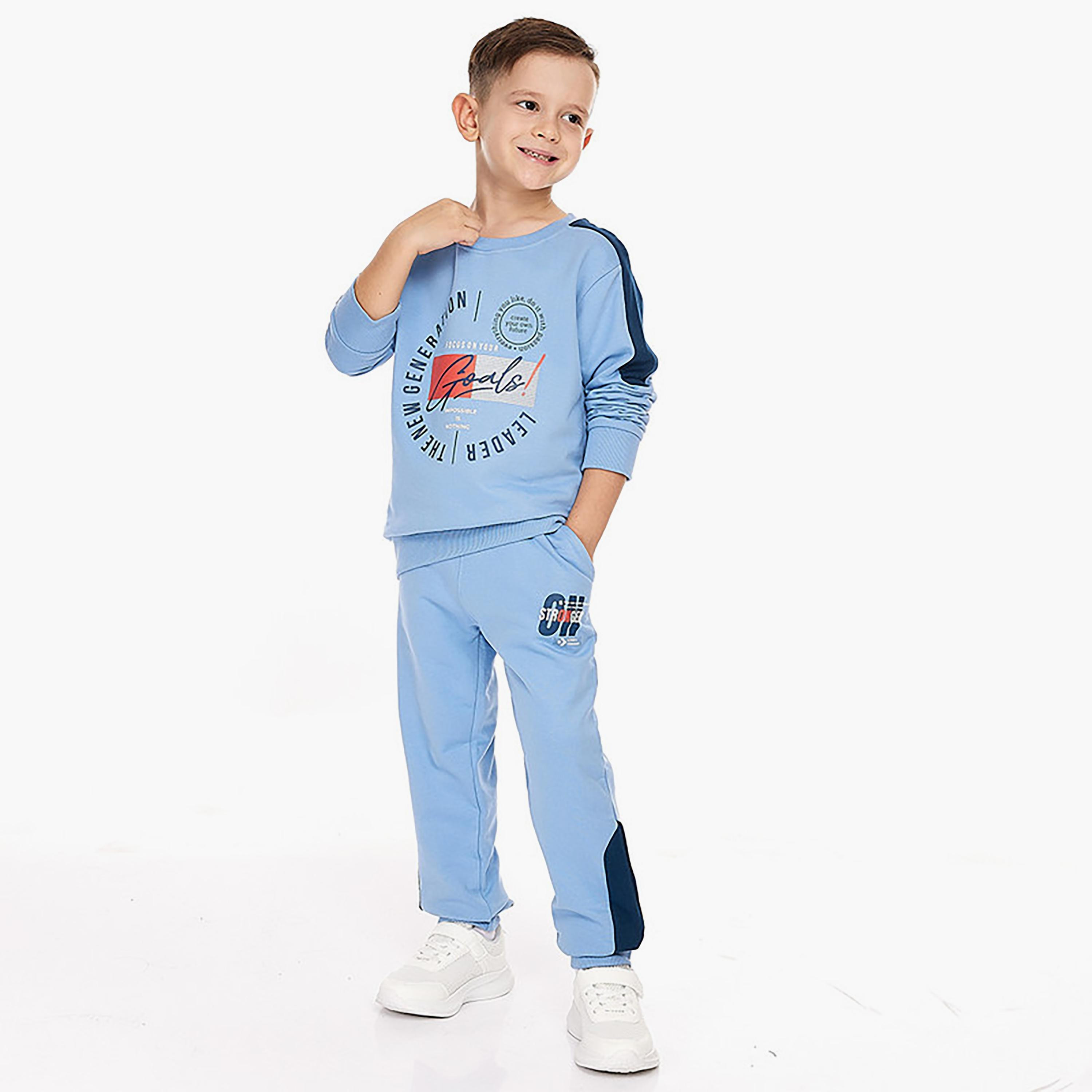 سويت شيرت بأكمام طويلة مطبوع  مع بنطال ركض قطعتين من فيكتور اند جين-baby-boys-clothing-winterwear-setsandcoords-image-1