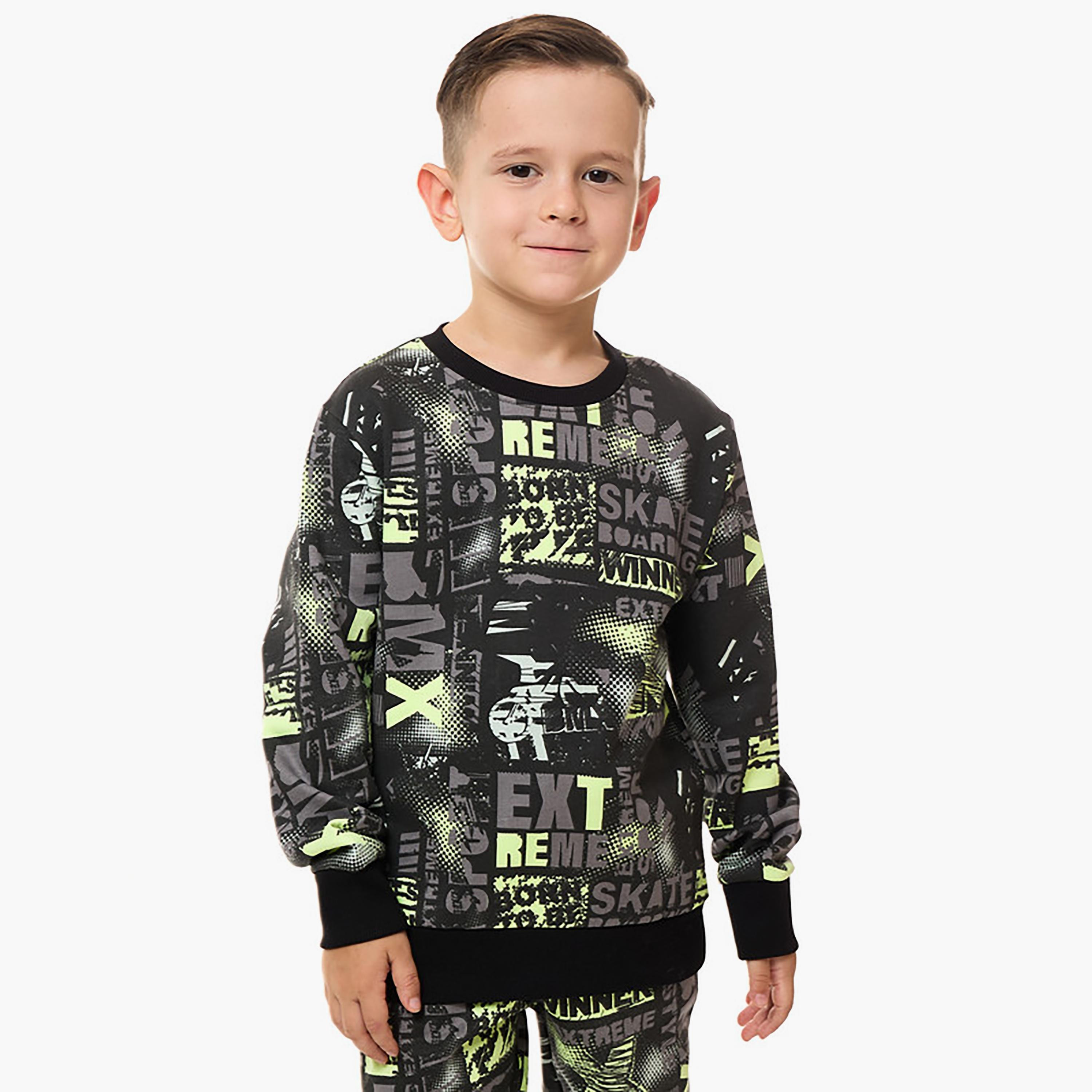 سويت شيرت بأكمام طويلة مطبوع  مع بنطال ركض قطعتين من فيكتور اند جين-baby-boys-clothing-winterwear-setsandcoords-image-3