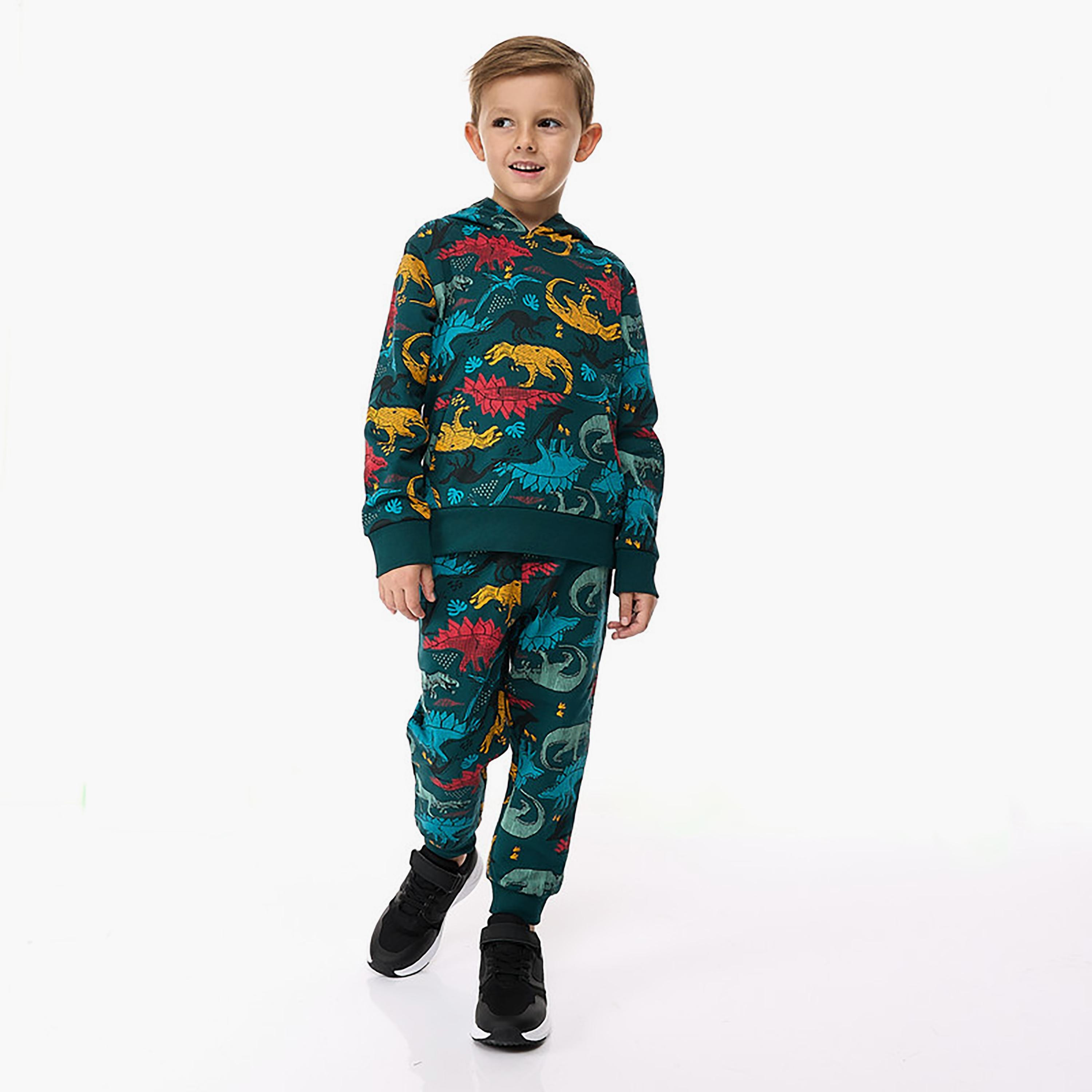 هودي بأكمام طويلة مطبوع مع بنطلون ركض قطعتين من فيكتور اند جين-cpkids-clothing-boys-winterwear-sets-image-1