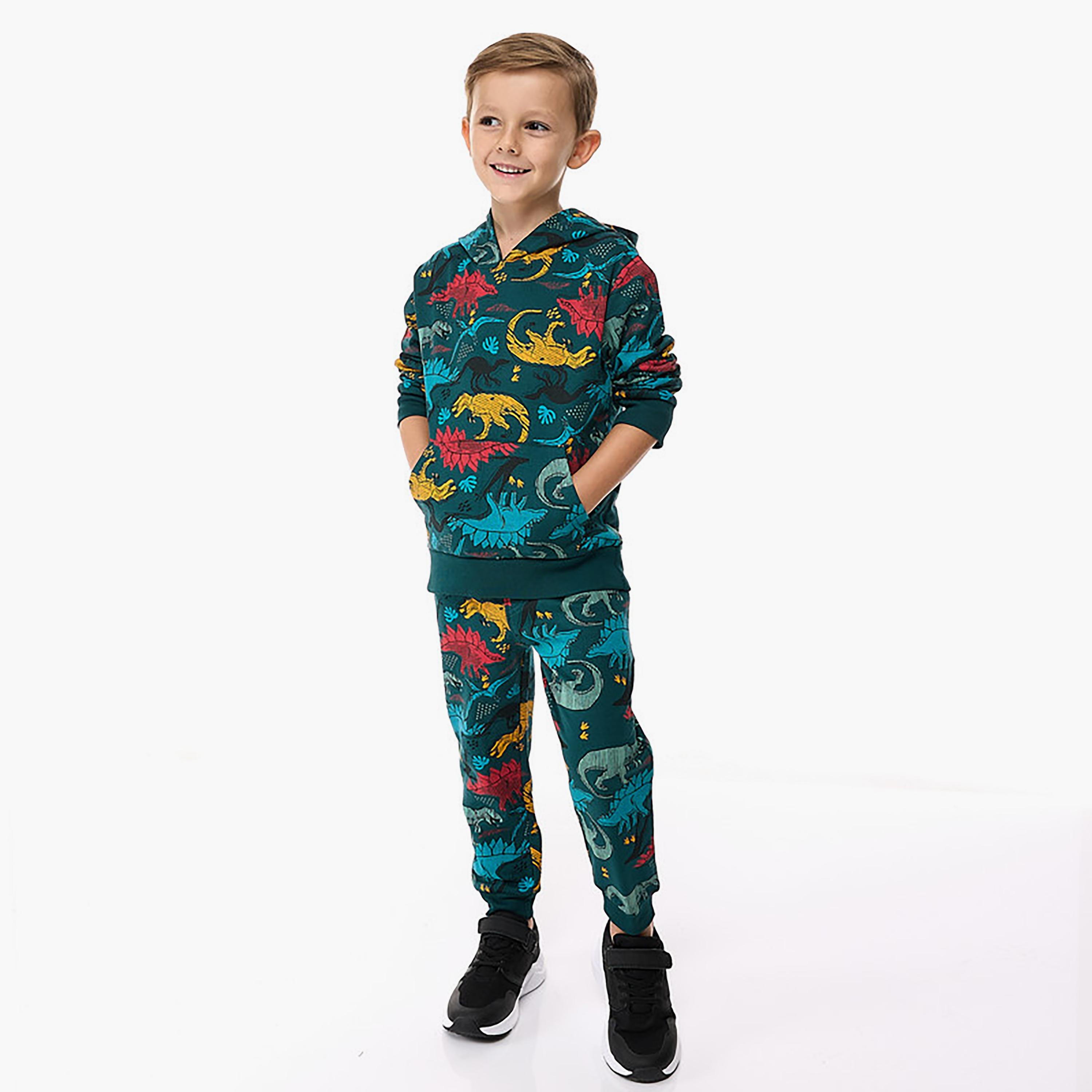 هودي بأكمام طويلة مطبوع مع بنطلون ركض قطعتين من فيكتور اند جين-cpkids-clothing-boys-winterwear-sets-image-2