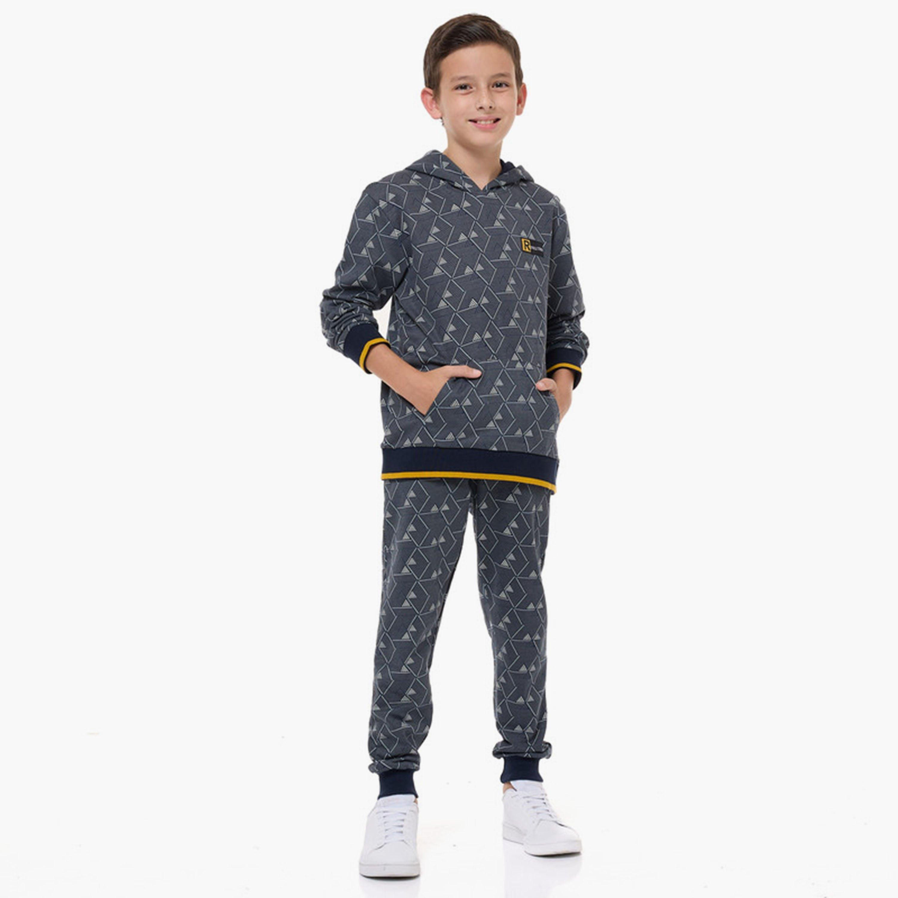 هودي مطبوع بأكمام طويلة مع بنطال ركض قطعتين من فيكتور اند جين-boys-clothing-setsandcoords-image-2