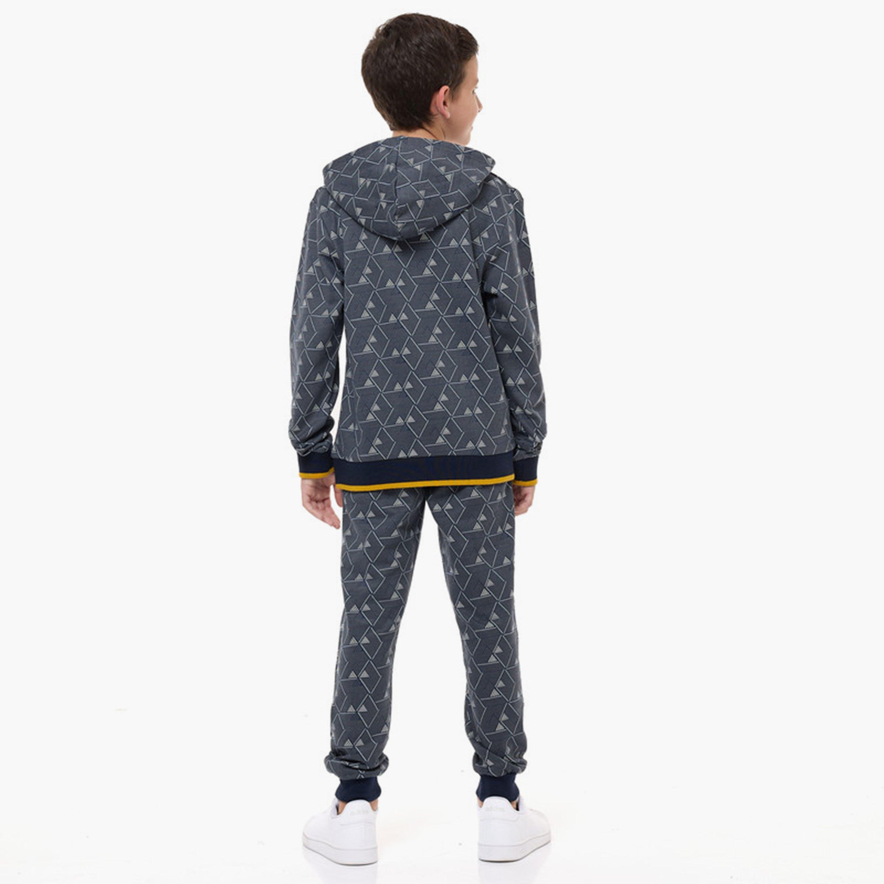 هودي مطبوع بأكمام طويلة مع بنطال ركض قطعتين من فيكتور اند جين-boys-clothing-setsandcoords-image-3