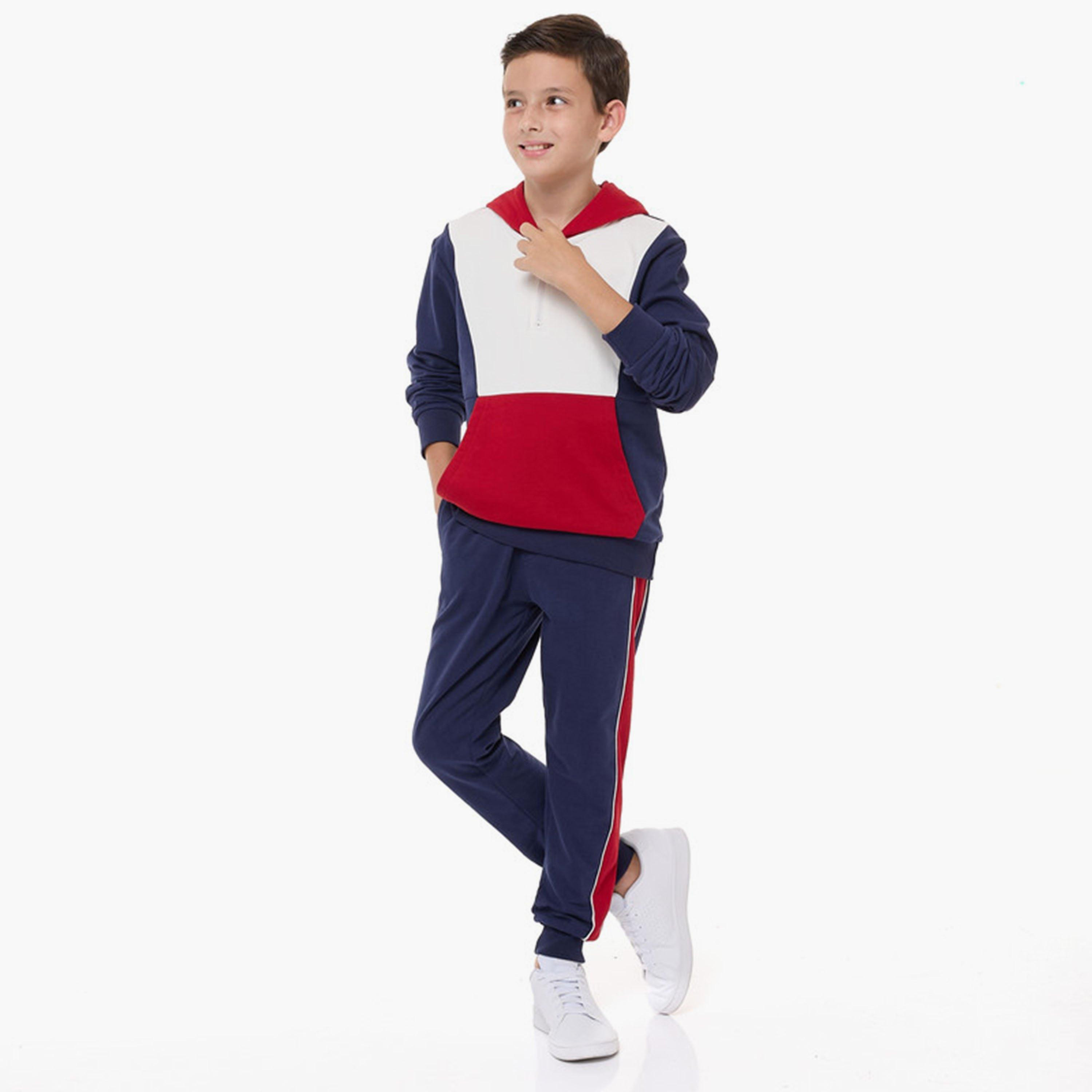 هودي ملون بأكمام طويلة مع بنطال ركض قطعتين من فيكتور اند جين-baby-boys-clothing-winterwear-setsandcoords-image-6
