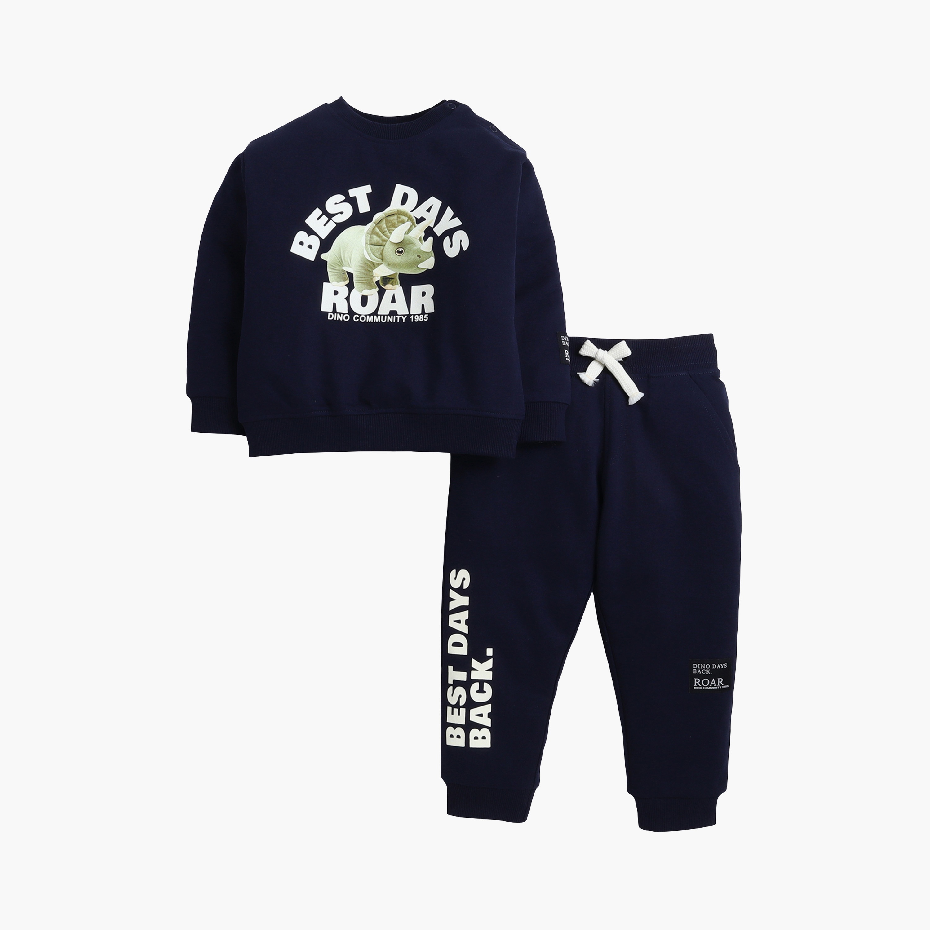 Victor and Jane 2-Piece Best Days Roar Printed Sweatshirt & Jogger Sets-baby-boys-clothing-winterwear-setsandcoords-image-2