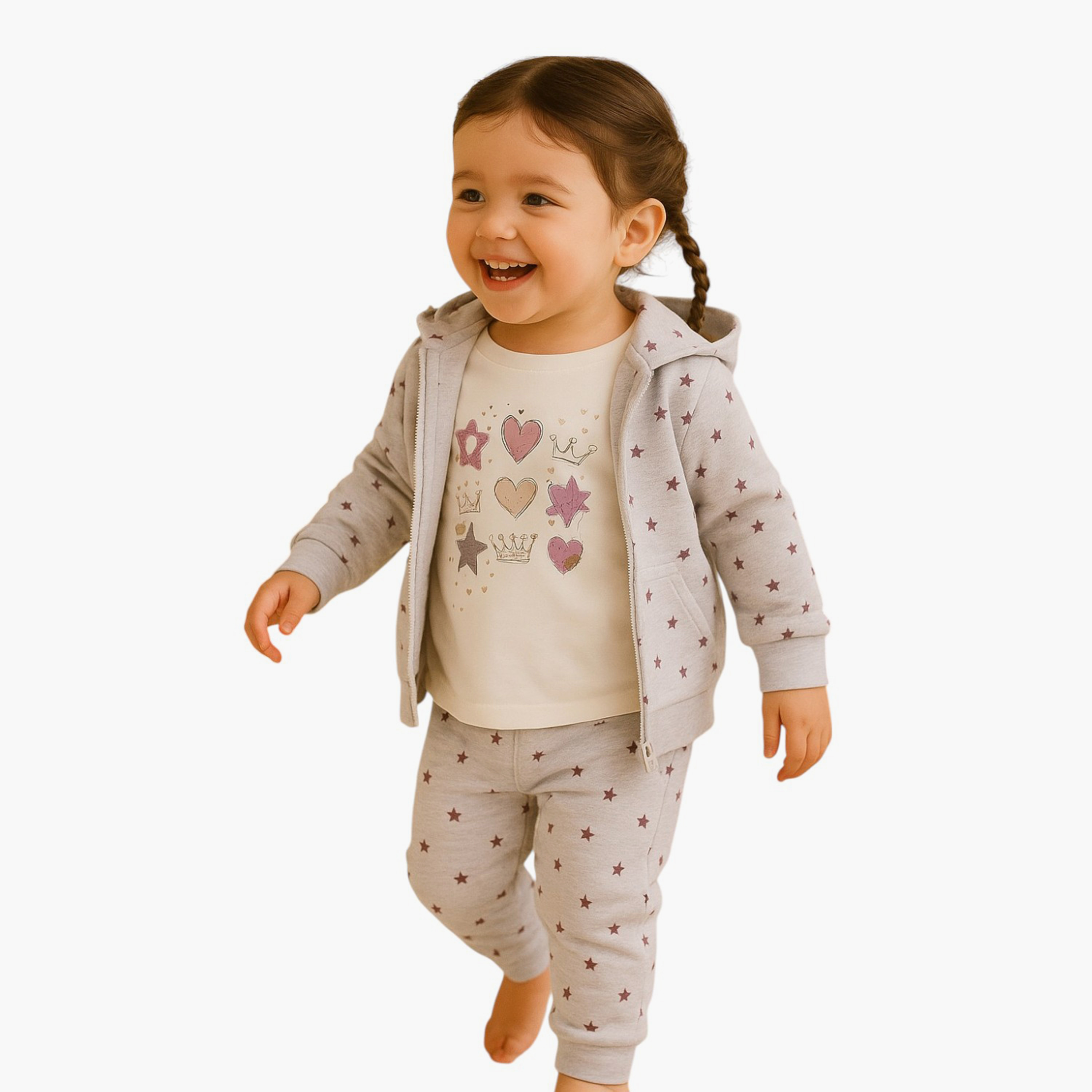 Victor and Jane 3-Piece Heart & Star Printed Jacket, Jogger & Top Sets-girls-clothing-winterwear-setsandcoords-image-1