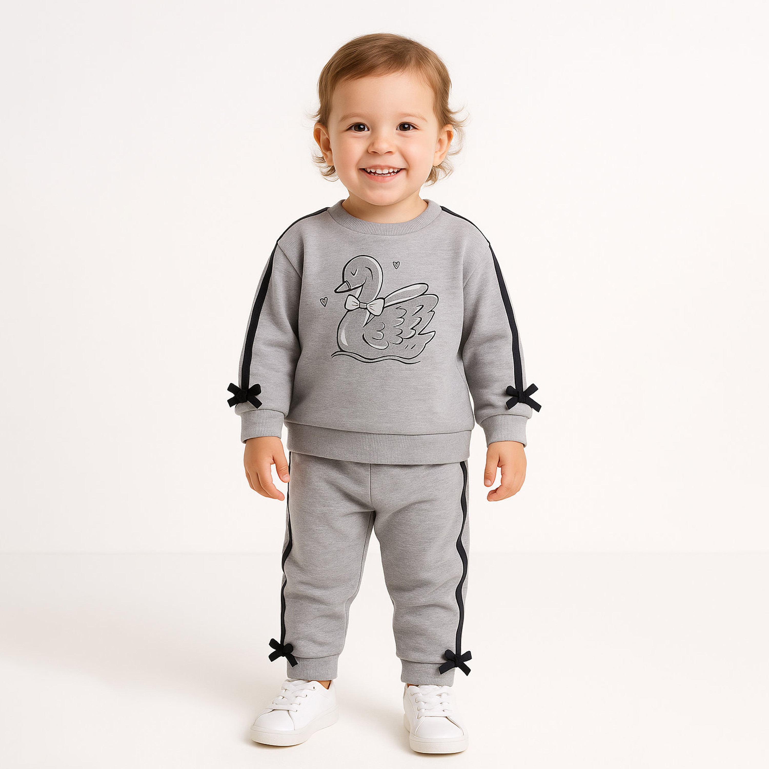 Victor and Jane 2-Piece Swan Embroidered Printed Sweatshirt & Jogger Sets-girls-clothing-winterwear-setsandcoords-image-1