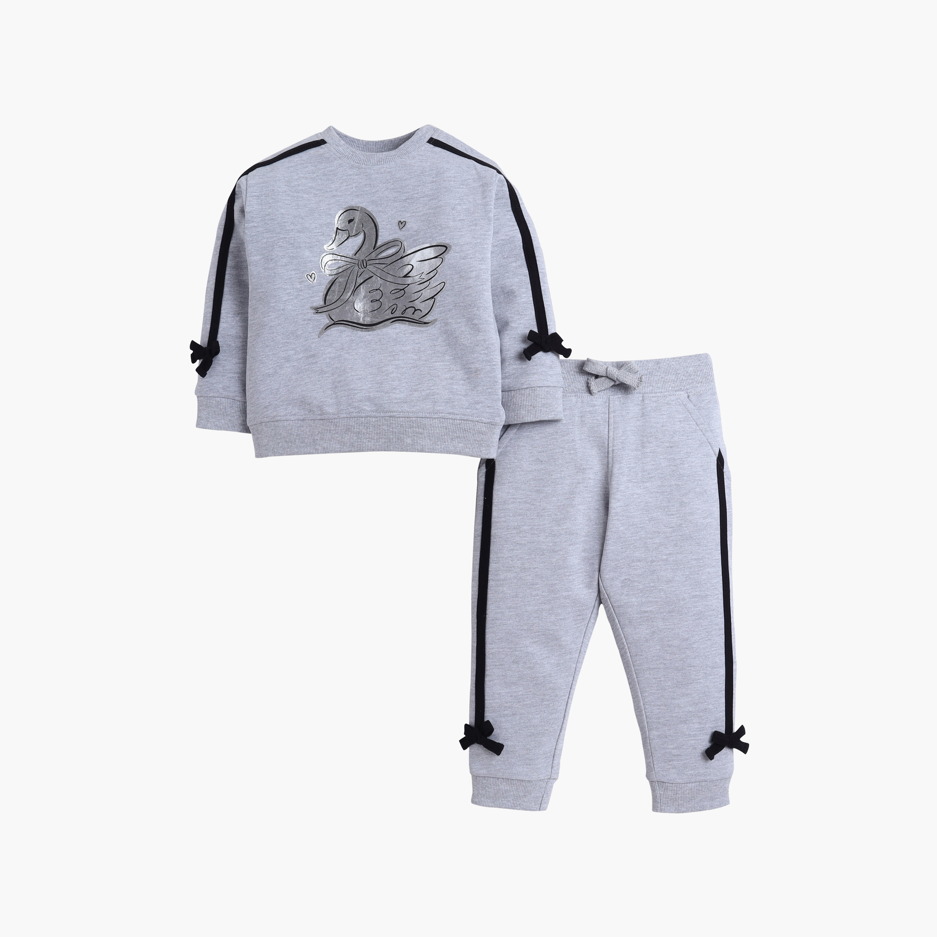 Victor and Jane 2-Piece Swan Embroidered Printed Sweatshirt & Jogger Sets-girls-clothing-winterwear-setsandcoords-image-2