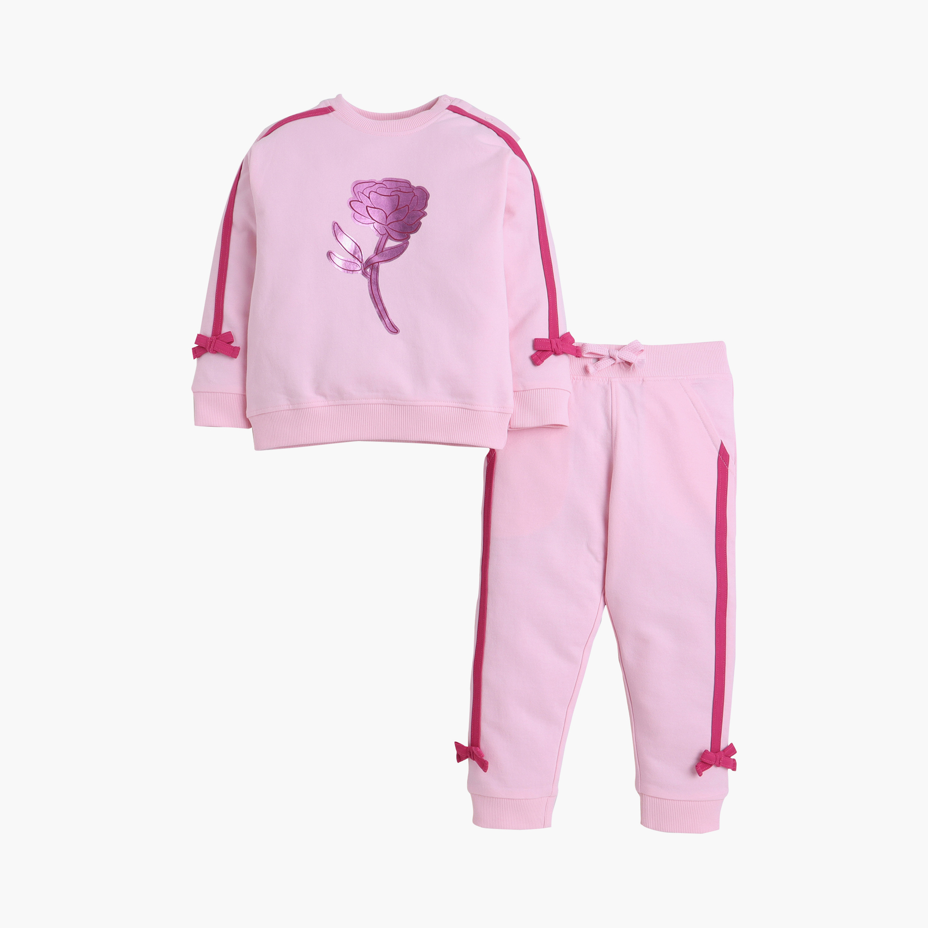 Victor and Jane 2-Piece Rose Applique Printed Sweatshirt & Jogger Sets-baby-girls-clothing-setsandcoords-image-2