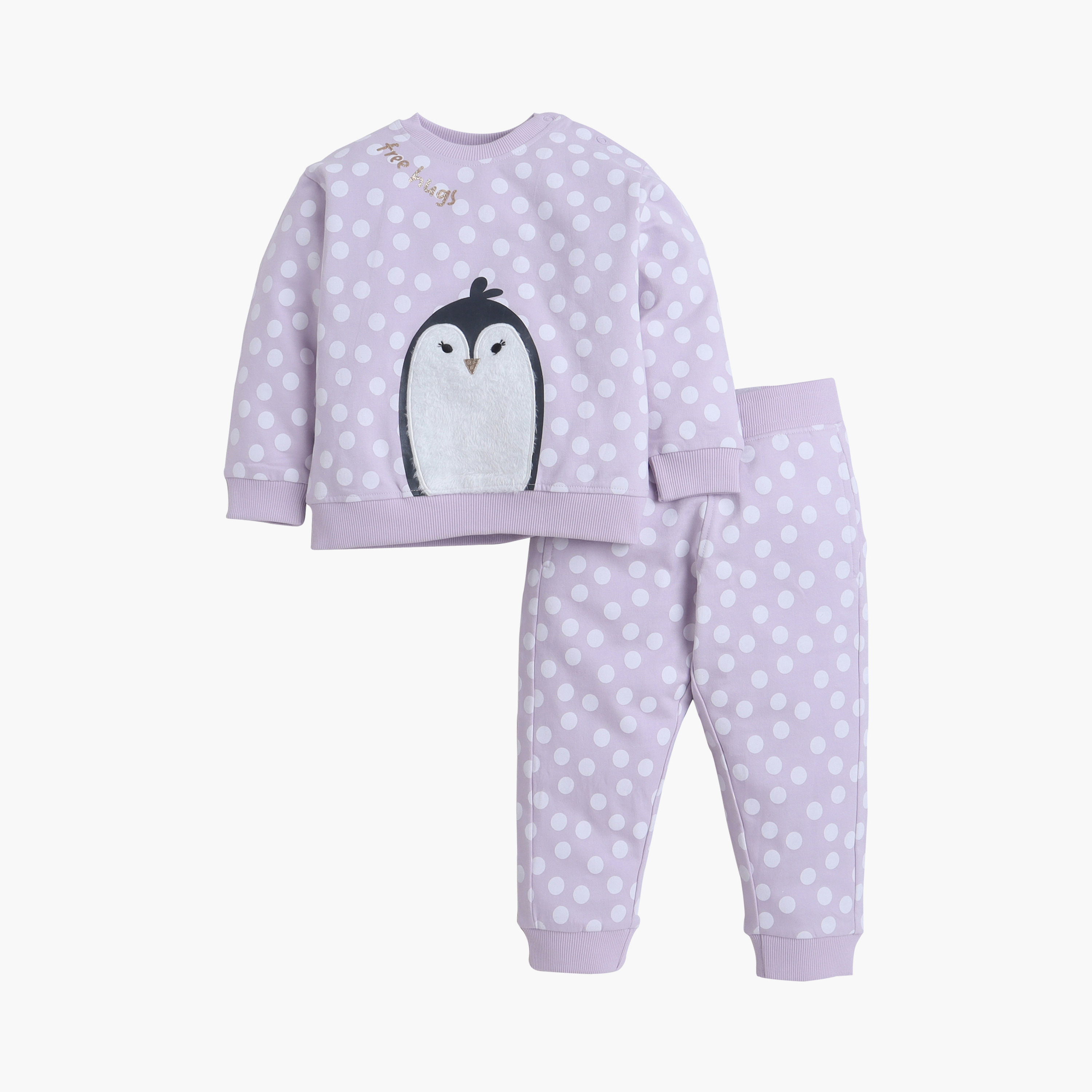 Victor and Jane 2-Piece Penguin Applique Printed Sweatshirt & Jogger Sets-girls-clothing-winterwear-setsandcoords-image-2