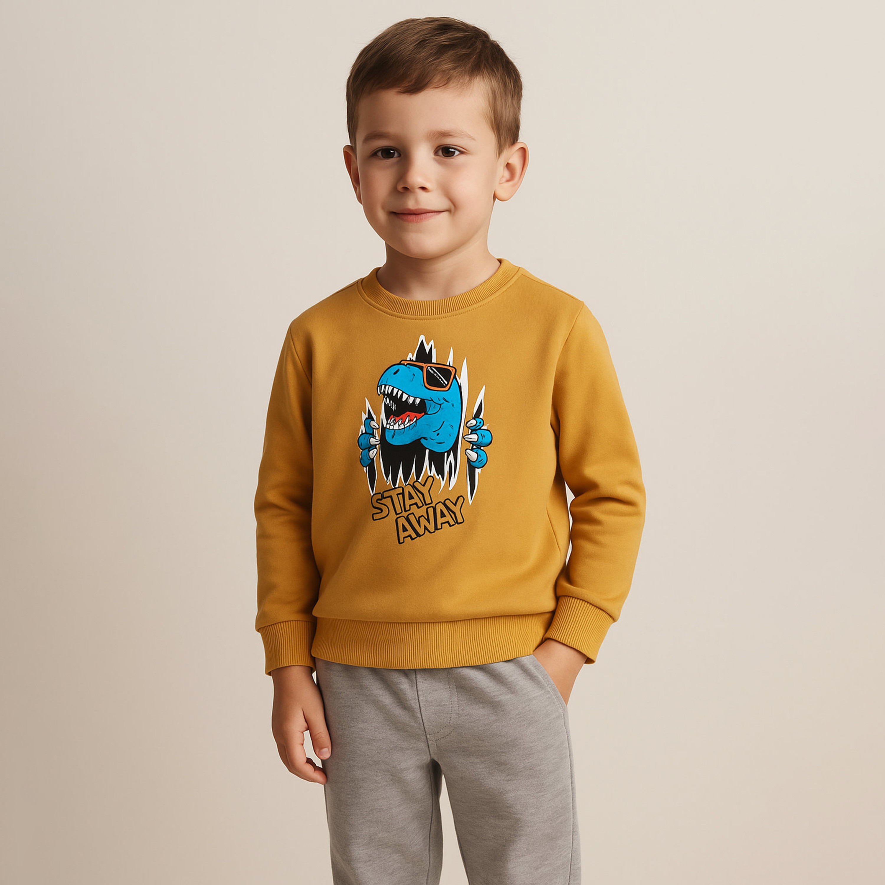 Victor and Jane Stay Away Dino Printed Sweatshirt-boys-clothing-sweatshirts-image-1