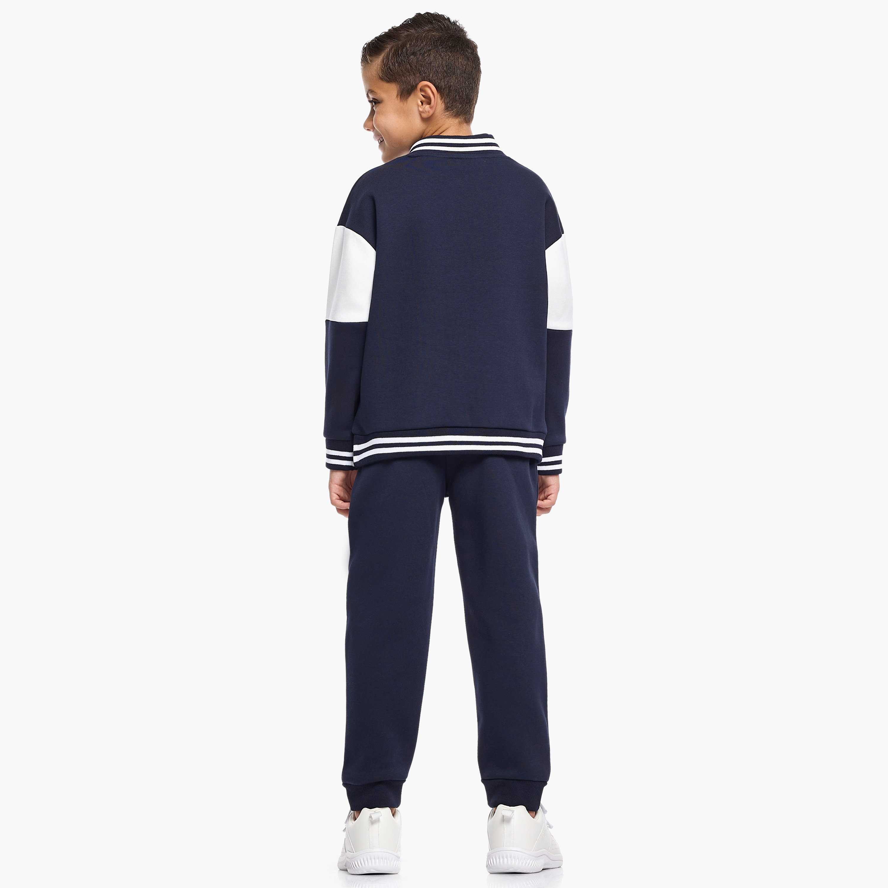 Victor and Jane 2-Piece Varsity Zip-Neck Printed Sweatshirt & Jogger Sets-baby-boys-clothing-winterwear-setsandcoords-image-3