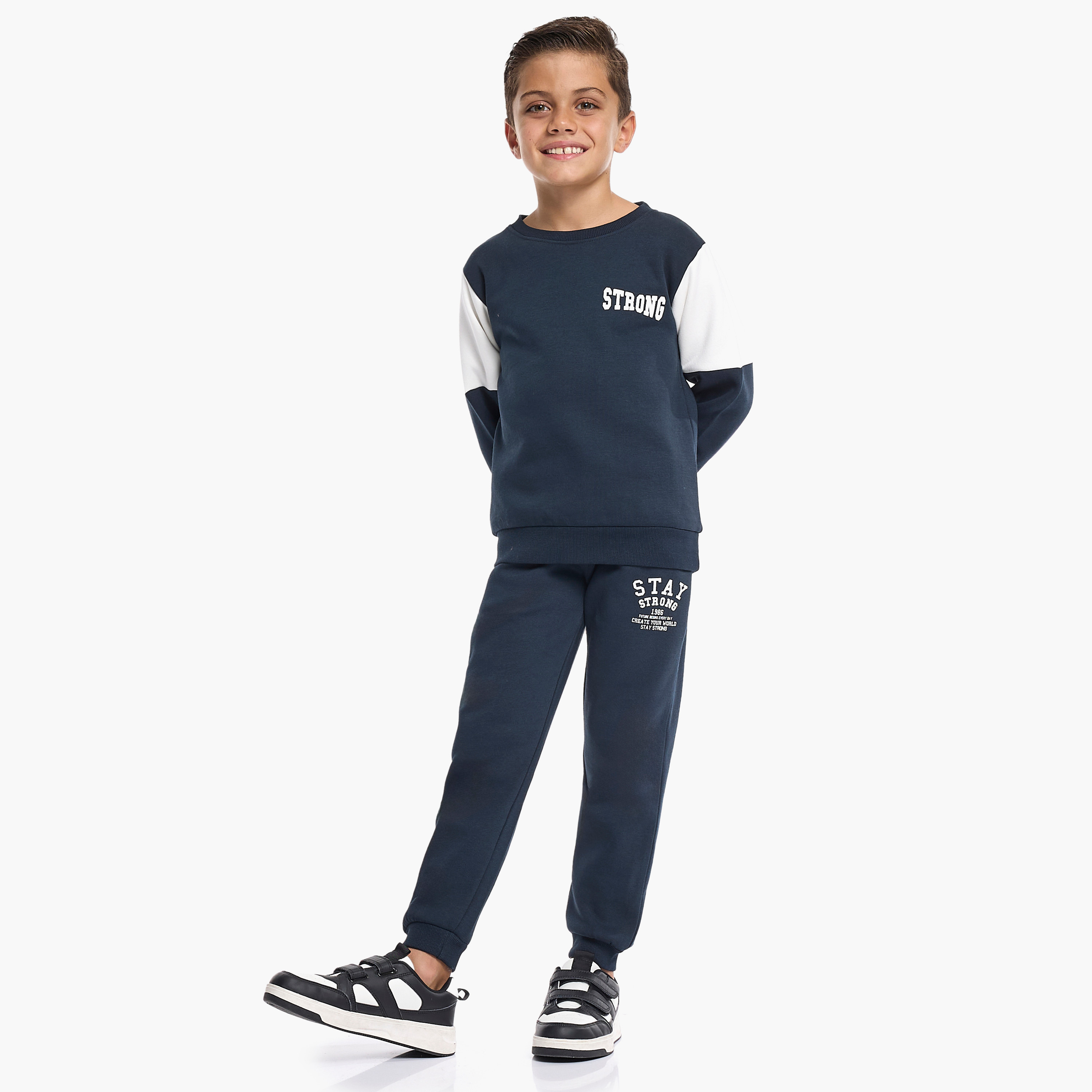 Victor and Jane 2-Piece Stay Strong Printed Sweatshirt & Jogger Sets-baby-boys-clothing-winterwear-setsandcoords-image-2
