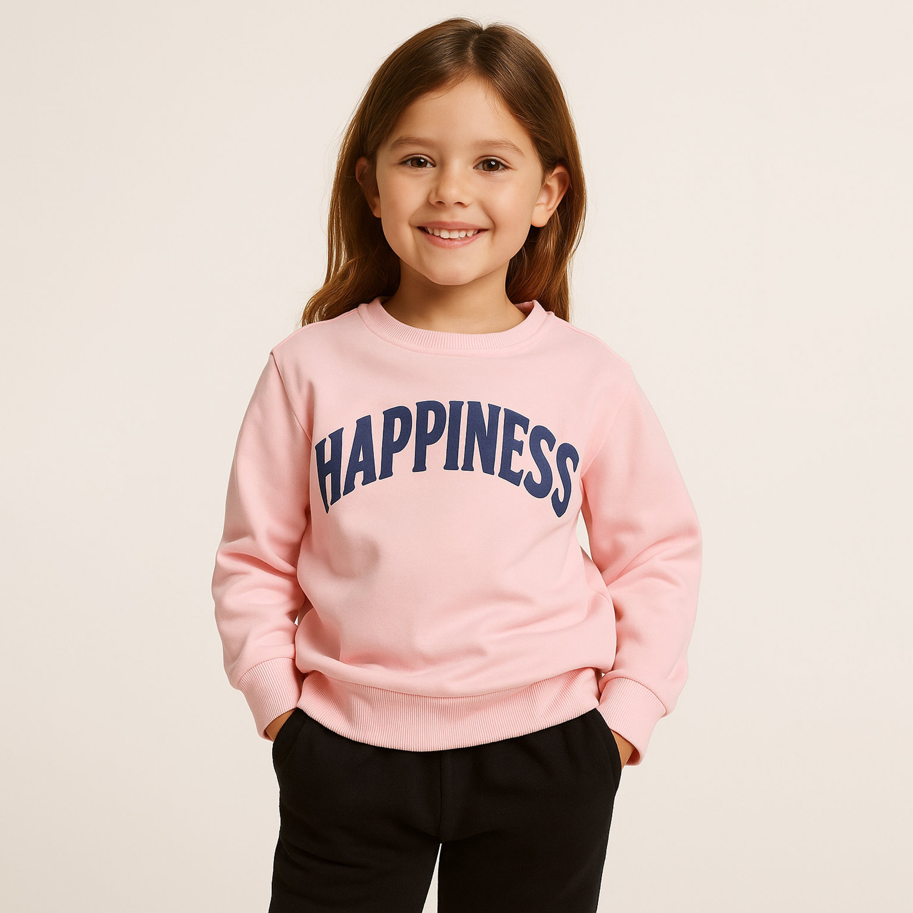 سويت شيرت بطبعة شعار هابينيس من فيكتور اند جين-girls-clothing-sweatshirts-image-1