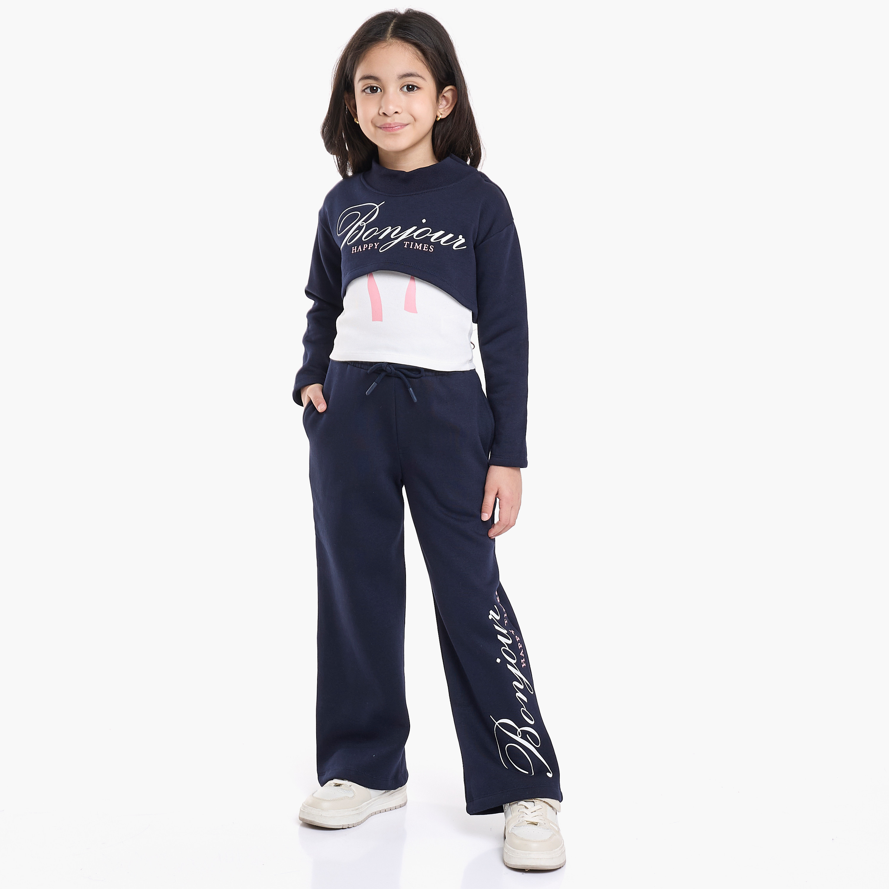 طقم من 3 قطع بلوزات وبنطلون ليجينج بطبعة جونيور بونجور من فيكتور اند جين-baby-girls-clothing-setsandcoords-image-1