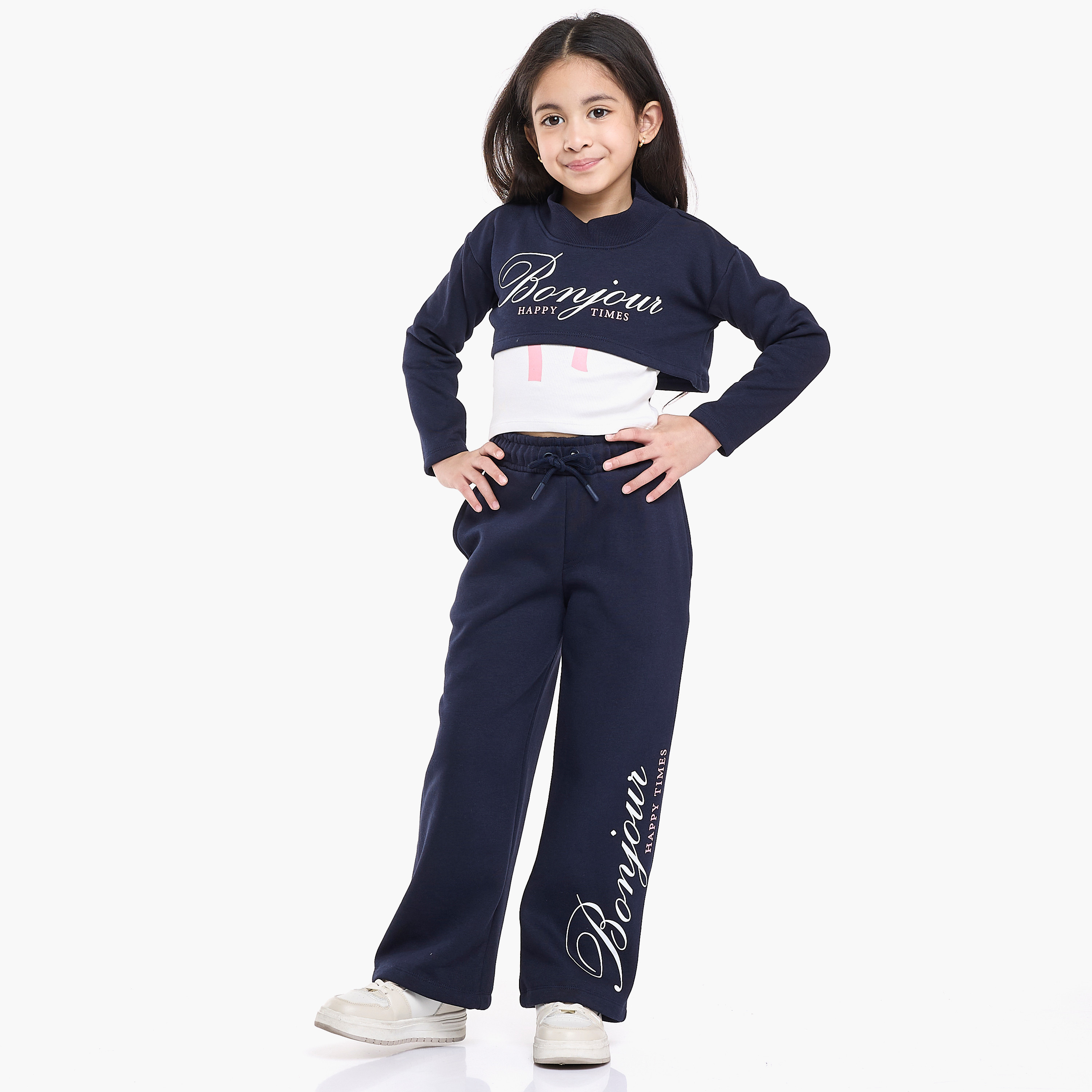 طقم من 3 قطع بلوزات وبنطلون ليجينج بطبعة جونيور بونجور من فيكتور اند جين-baby-girls-clothing-setsandcoords-image-2