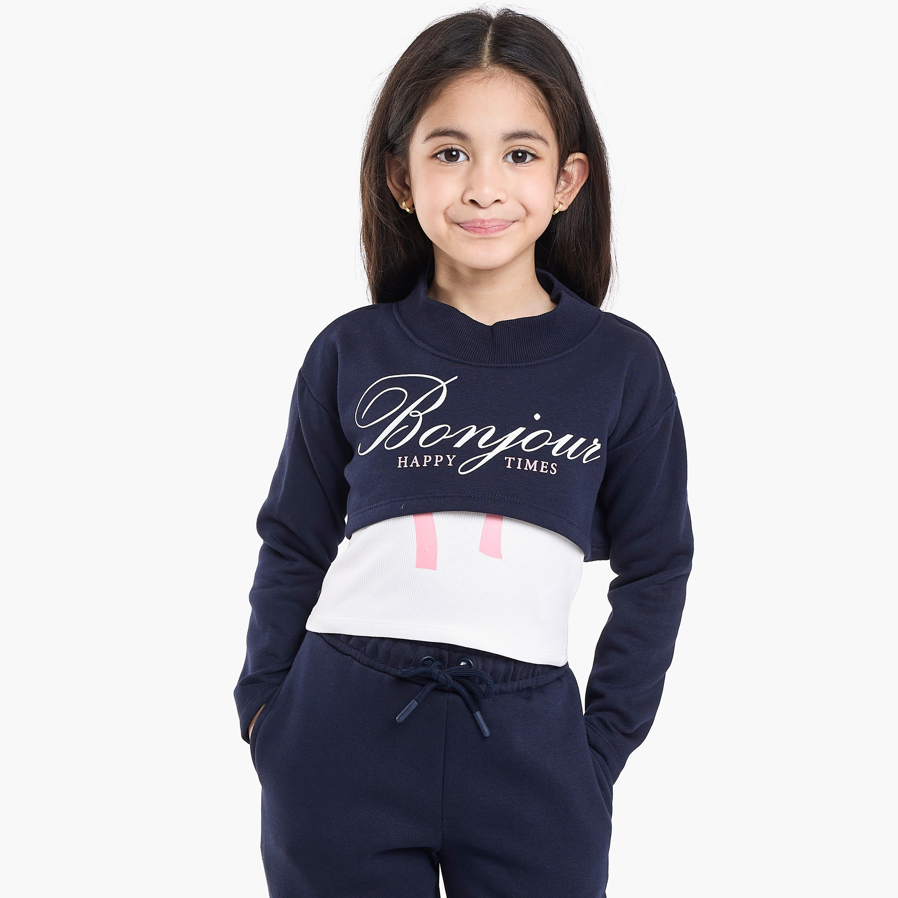 طقم من 3 قطع بلوزات وبنطلون ليجينج بطبعة جونيور بونجور من فيكتور اند جين-baby-girls-clothing-setsandcoords-image-4