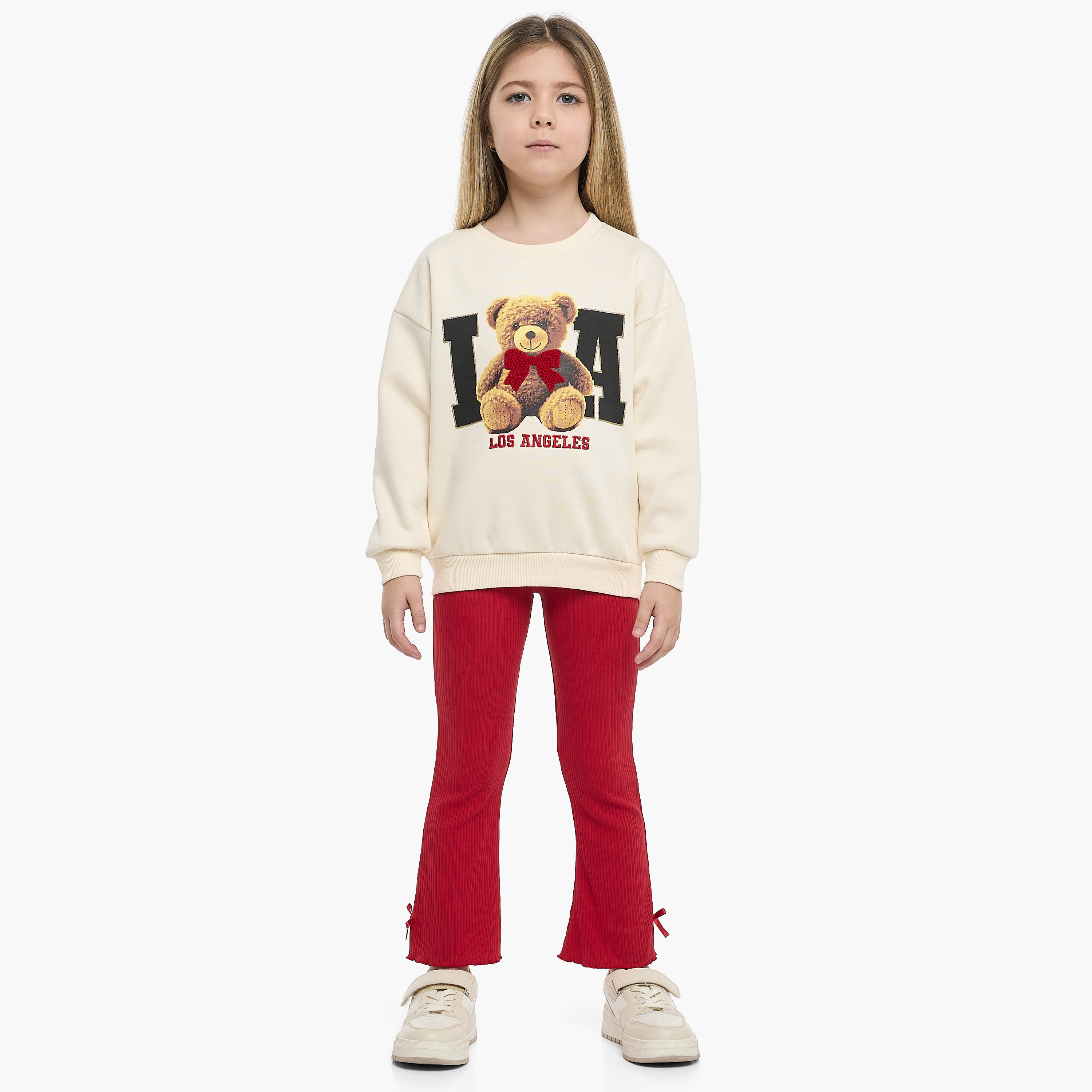 طقم من قطعتين سويت شيرت وبنطلون ليجينج بطبعة دب من فيكتور اند جين-girls-clothing-winterwear-setsandcoords-image-5