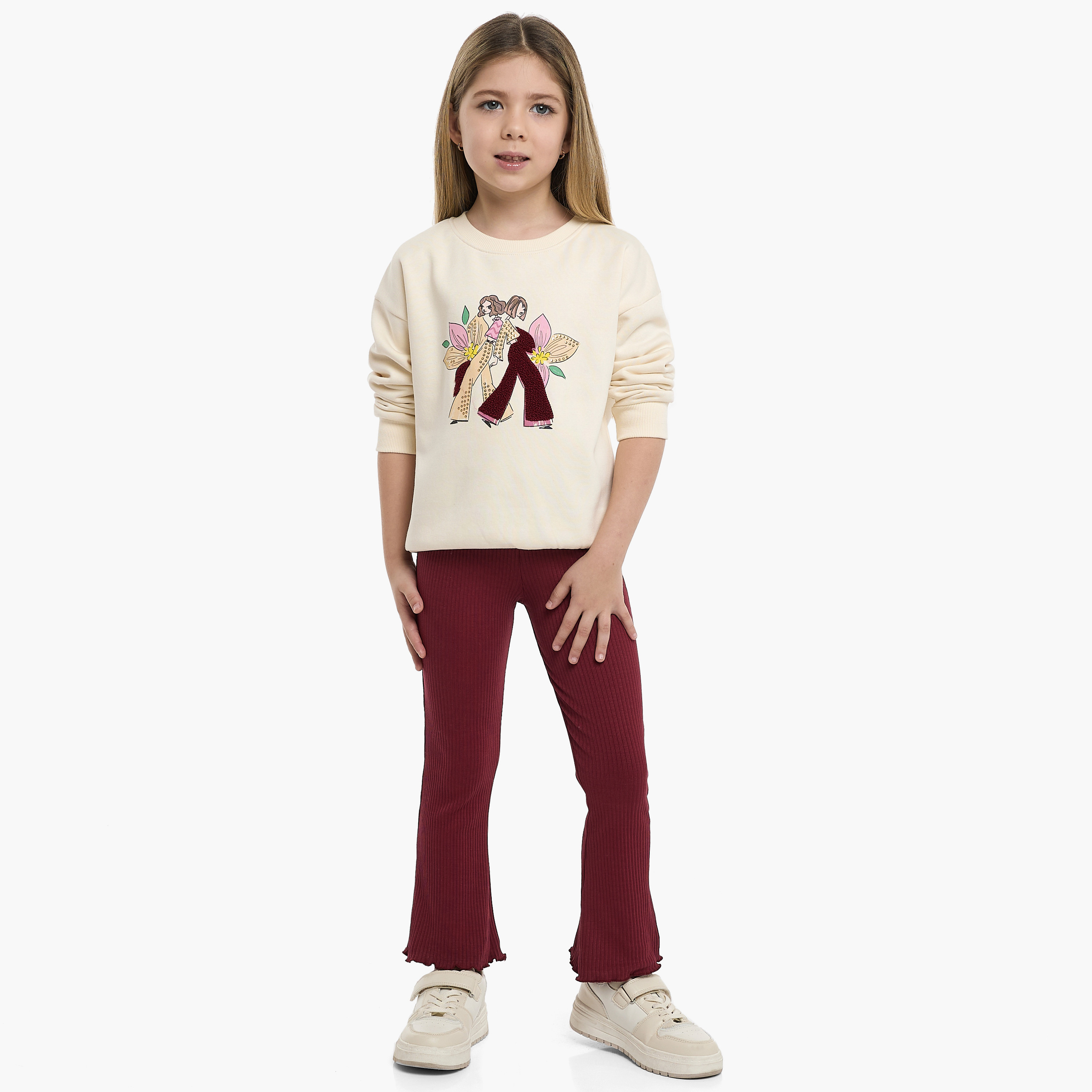 طقم من قطعتين سويت شيرت وبنطلون ليجينج بطبعة بيستيز آند بلومز من فيكتور اند جين-baby-girls-clothing-setsandcoords-image-1