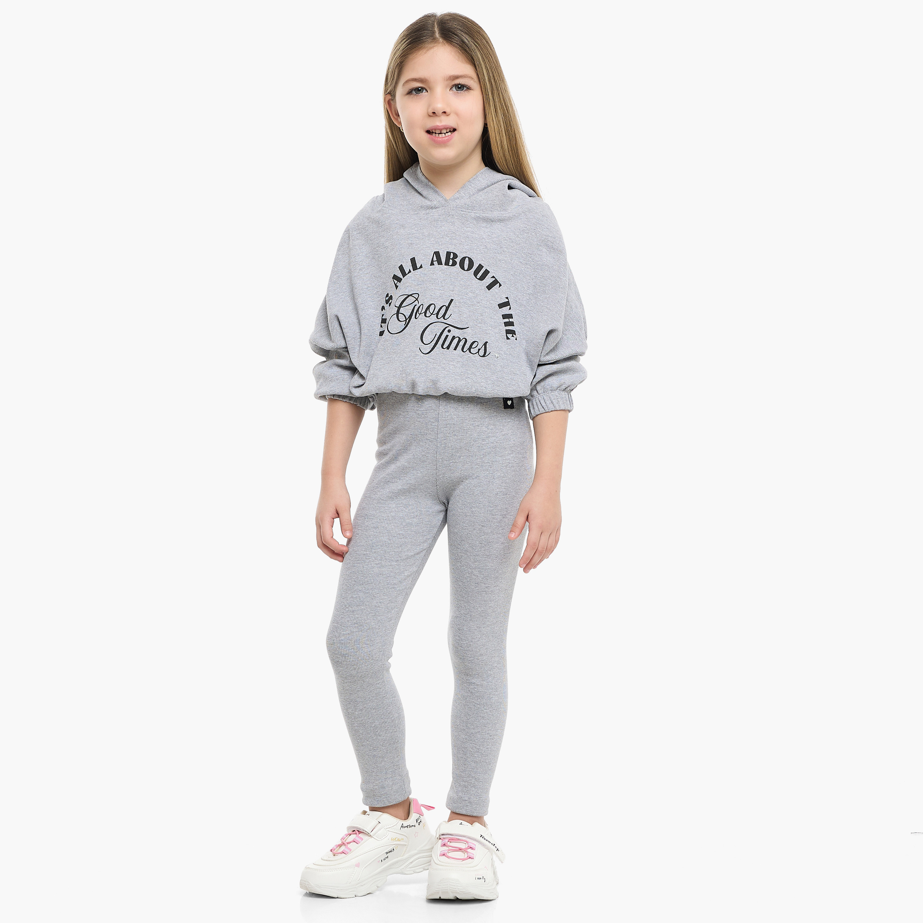 طقم من قطعتين هودي وبنطلون ليجينج بطبعة جود فايبس من فيكتور اند جين-baby-girls-clothing-setsandcoords-image-1