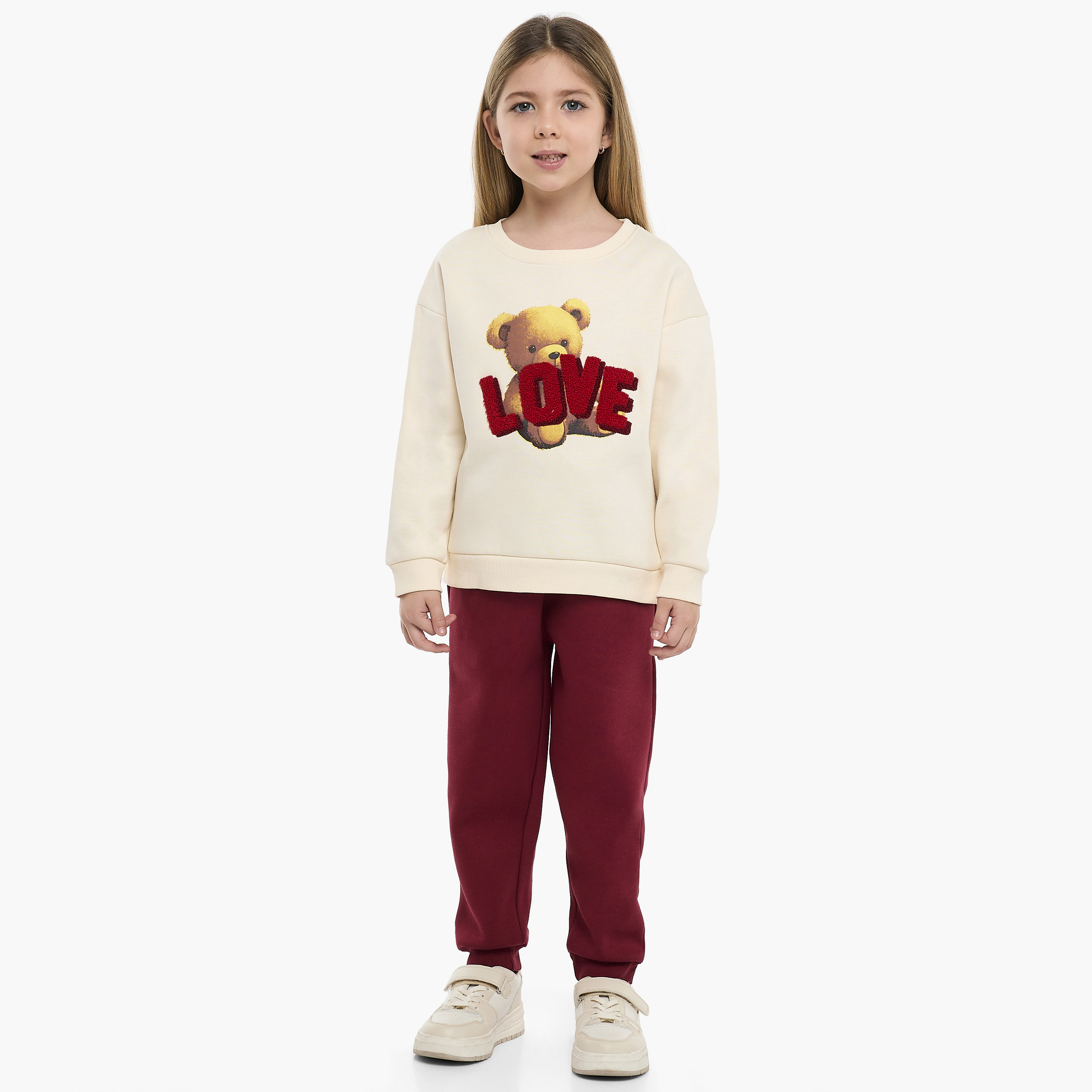 Victor and Jane 2-Piece Teddy Love Printed Sweatshirt & Jogger Sets-girls-clothing-winterwear-setsandcoords-image-1