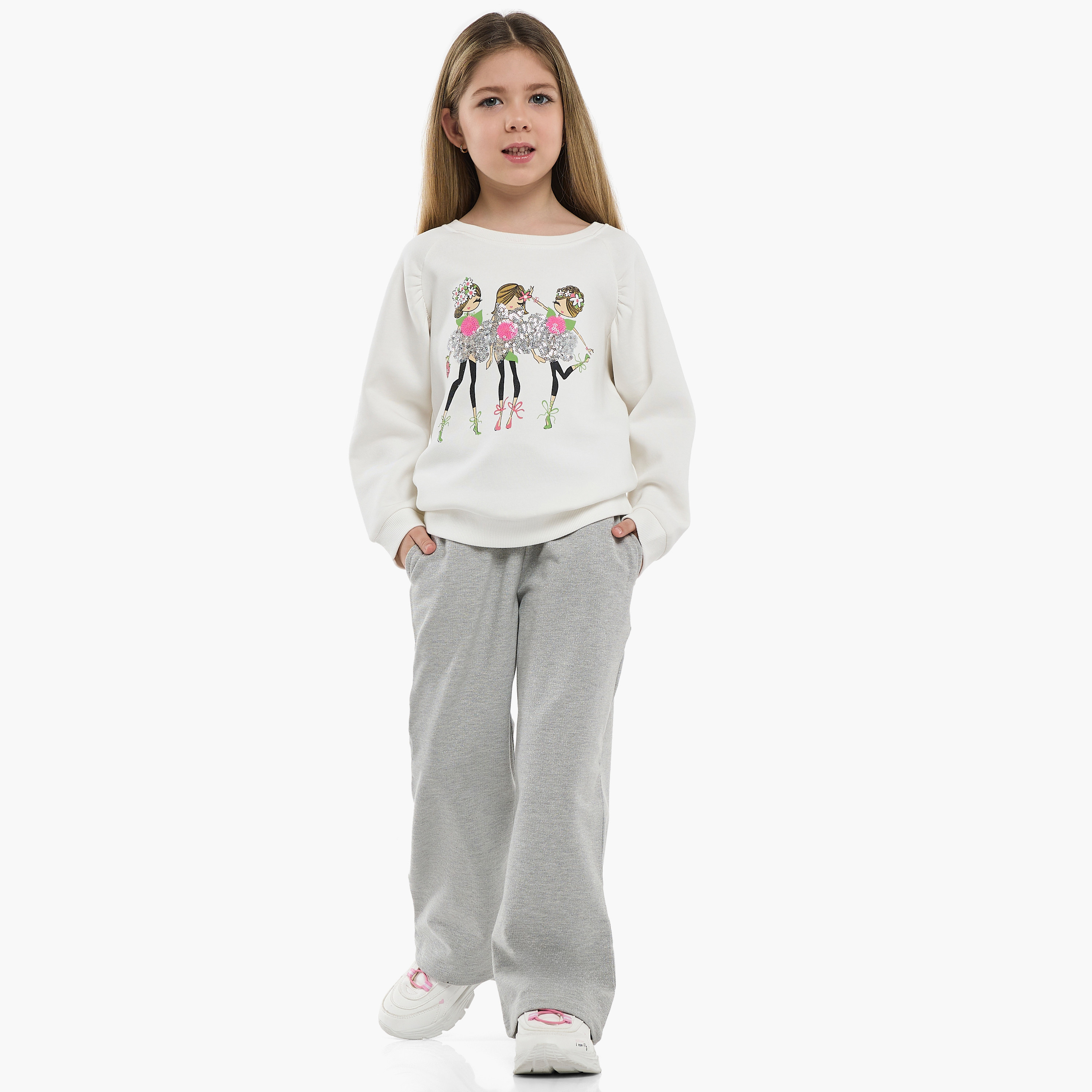 طقم من قطعتين سويت شيرت مع بنطلون بطبعة باليه فريندز من فيكتور اند جين-baby-girls-clothing-setsandcoords-image-1