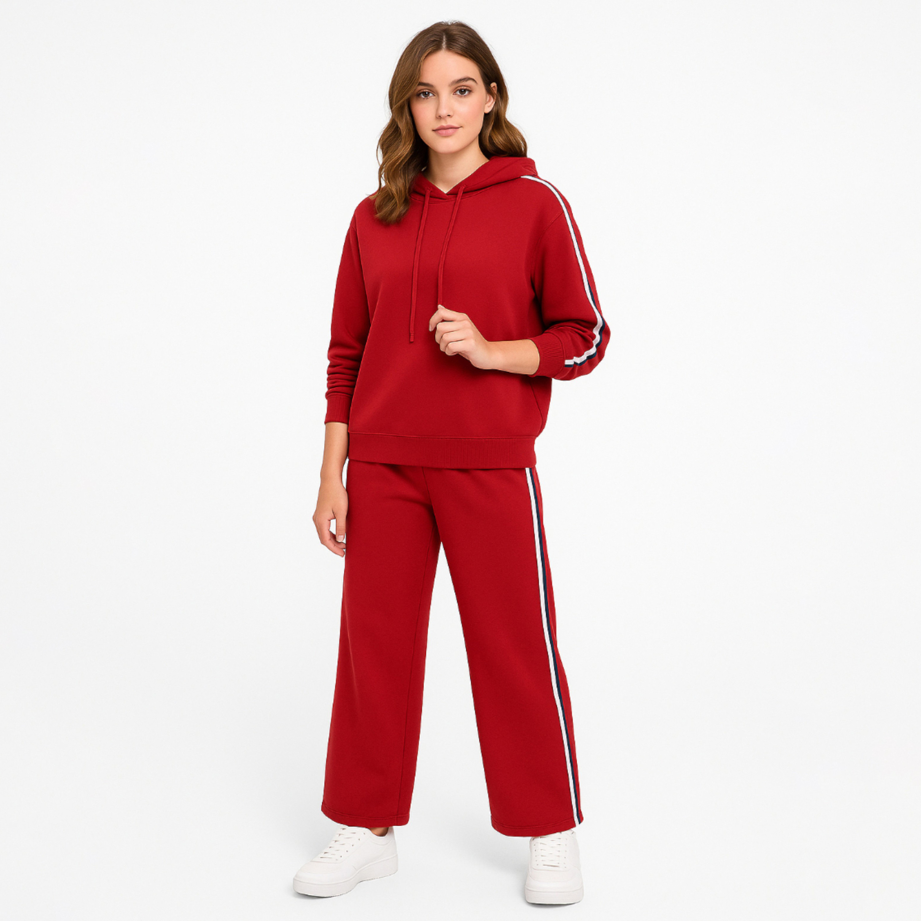 Victor and Jane 2-Piece Red Cropped Solid Sweatshirt with Pants-girls-clothing-winterwear-setsandcoords-image-1