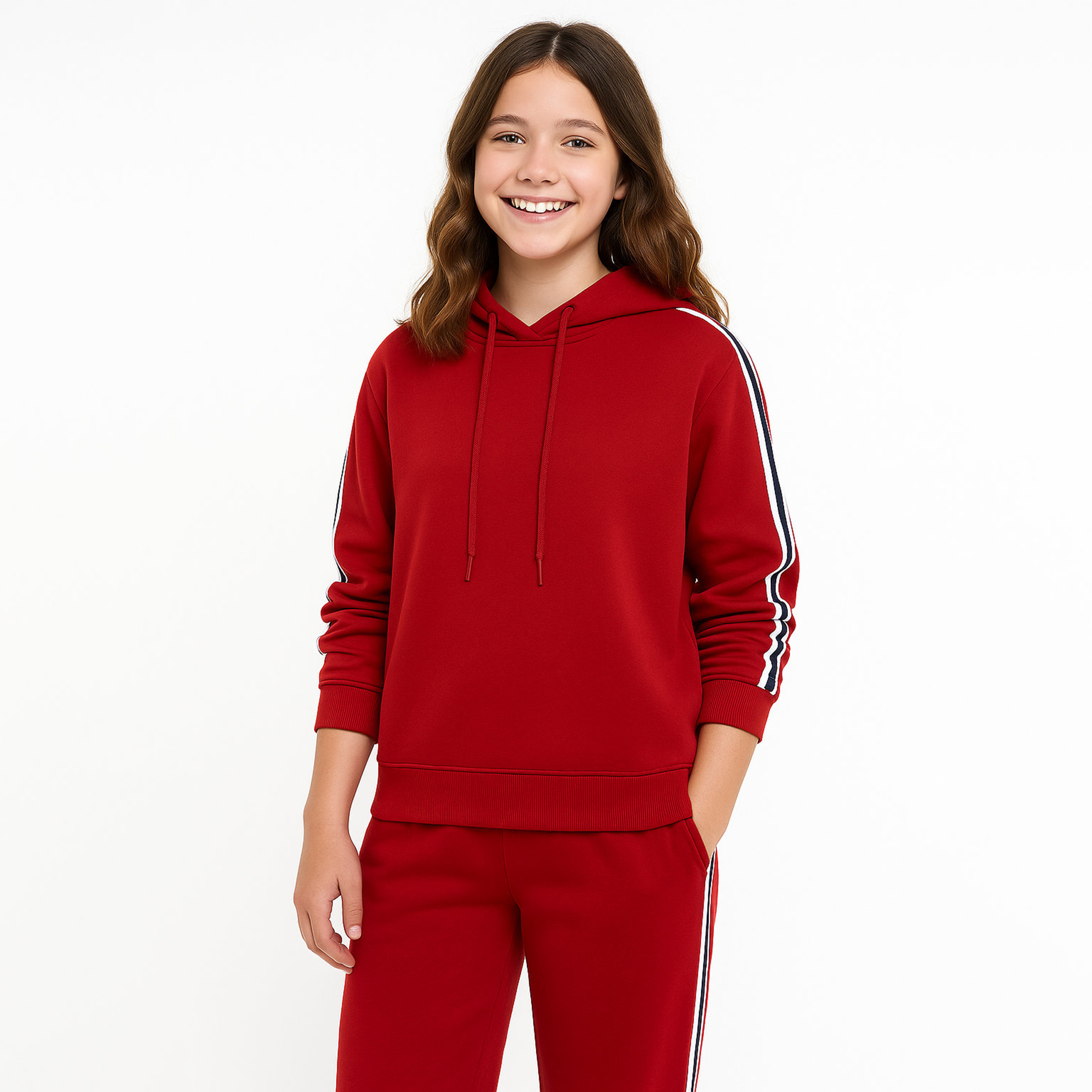 Victor and Jane 2-Piece Red Cropped Solid Sweatshirt with Pants-girls-clothing-winterwear-setsandcoords-image-2